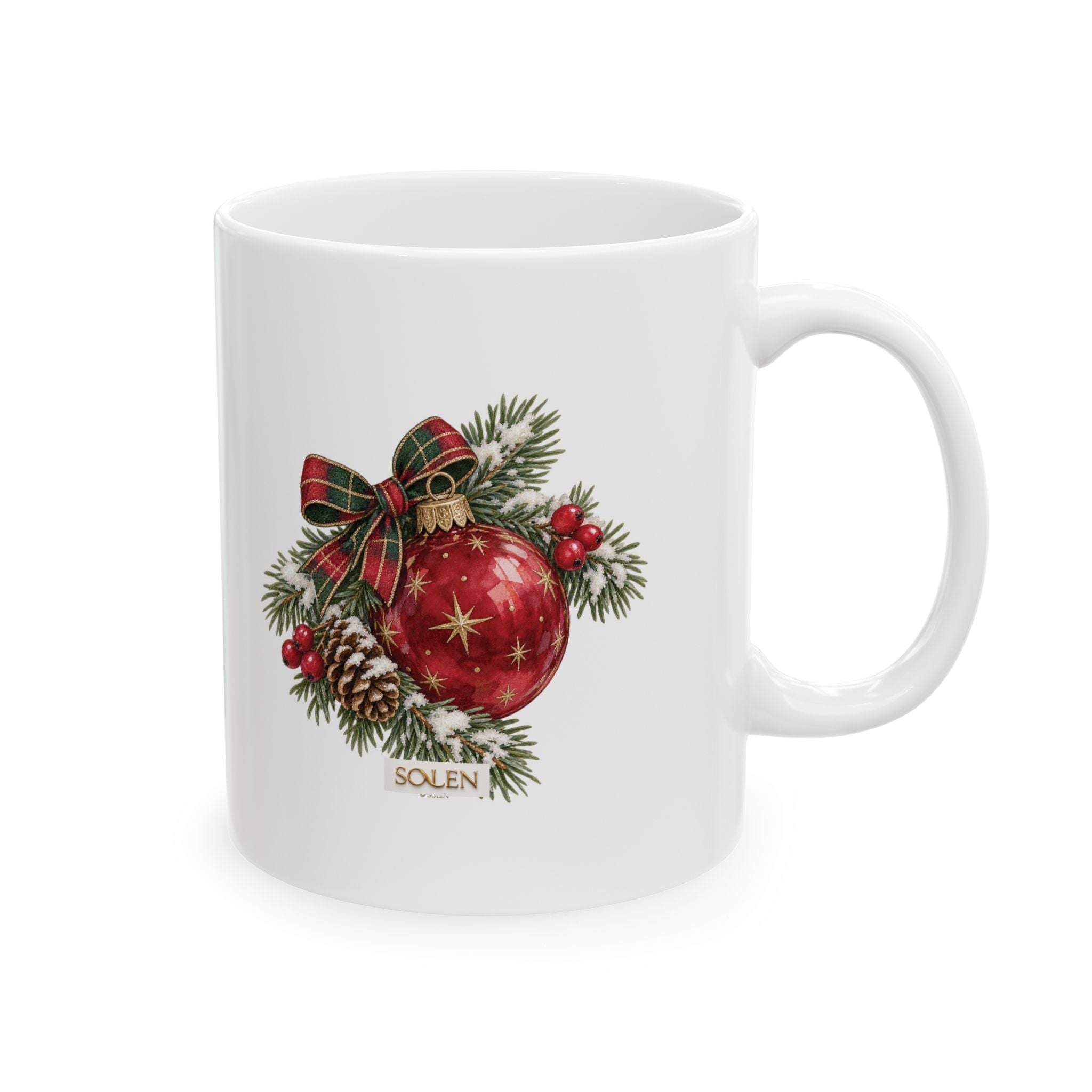 Christmas Reindeer & Wreath Ceramic Mug – Festive Holiday Coffee Cup (11oz, 15oz)