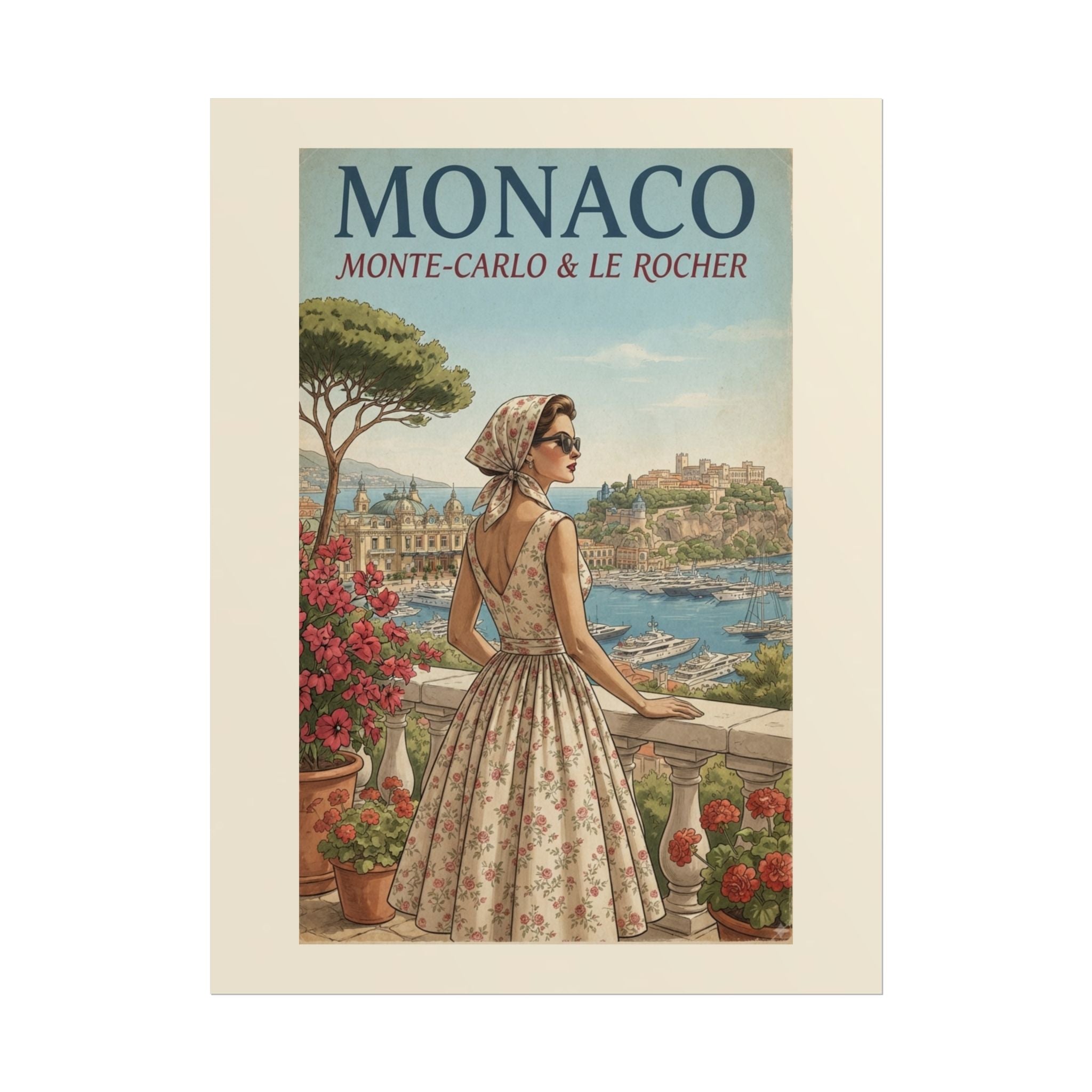 Monaco Poster, Vintage Riviera Travel Print, Monte Carlo Wall Art, Retro French Riviera Poster, Mid Century Travel Art, Solen