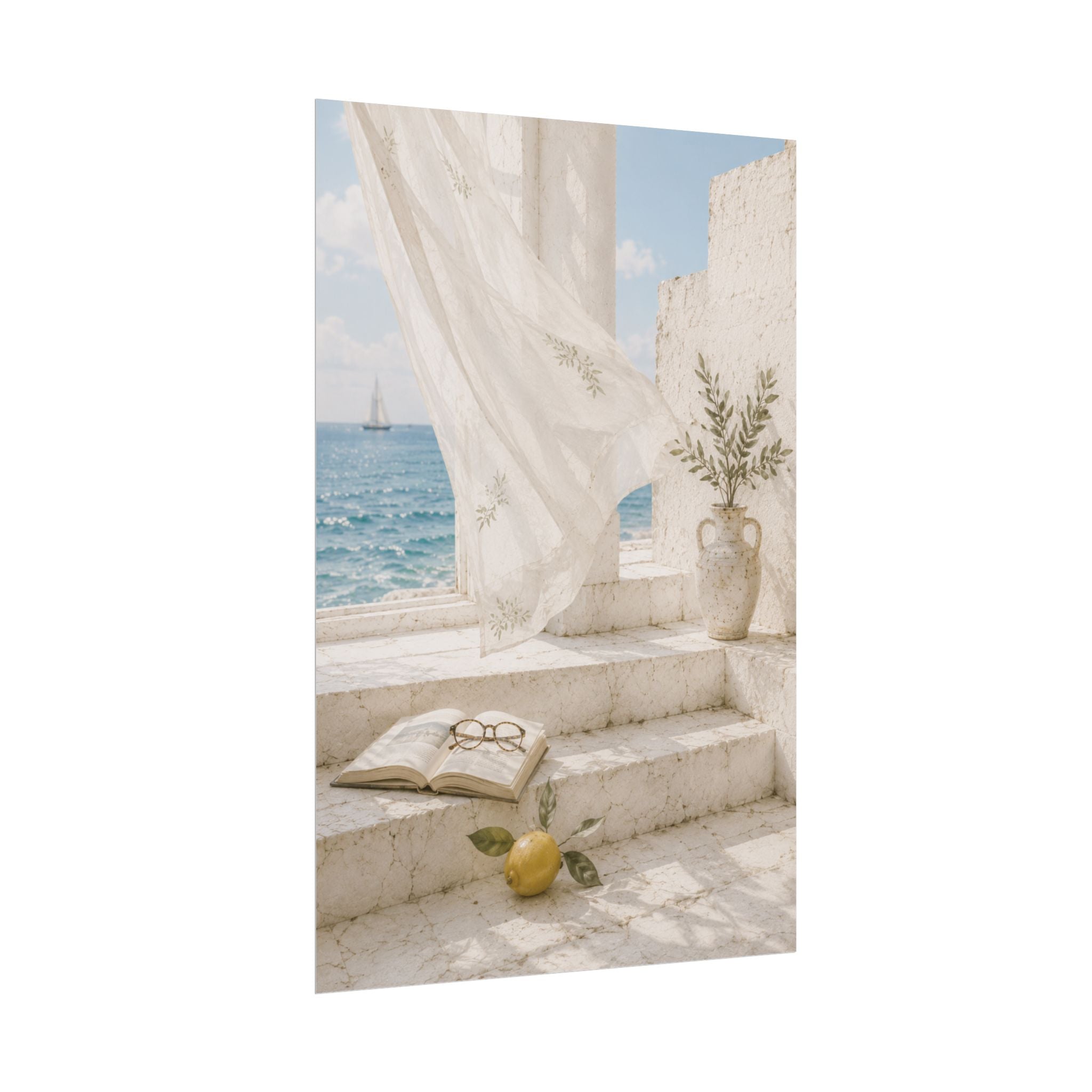 Mediterranean Coastal Poster, Seaside Wall Art, Blue Ocean Print, Summer Mediterranean Decor, Coastal Hanging Wall Art, Solen