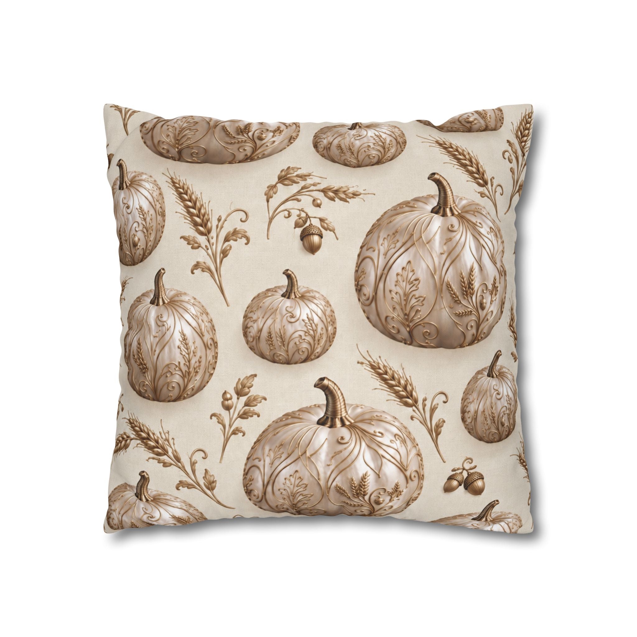 Pearl White Pumpkin Pillow Cover, Antique Gold Fall Decor, Elegant Thanksgiving Cushion, Luxury Autumn Decorative Pillowcase