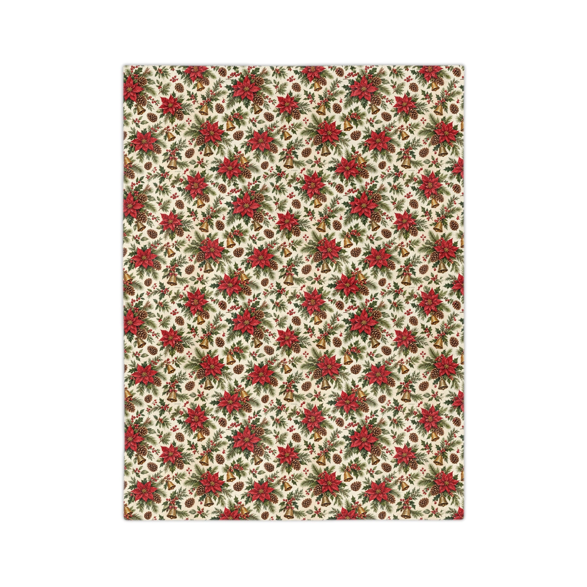 Velveteen Microfiber Blanket,Christmas Throw Blanket, Poinsettia Pine Cone Holiday Blanket, Cozy Winter Sofa Throw, Festive Xmas Bedroom Decor