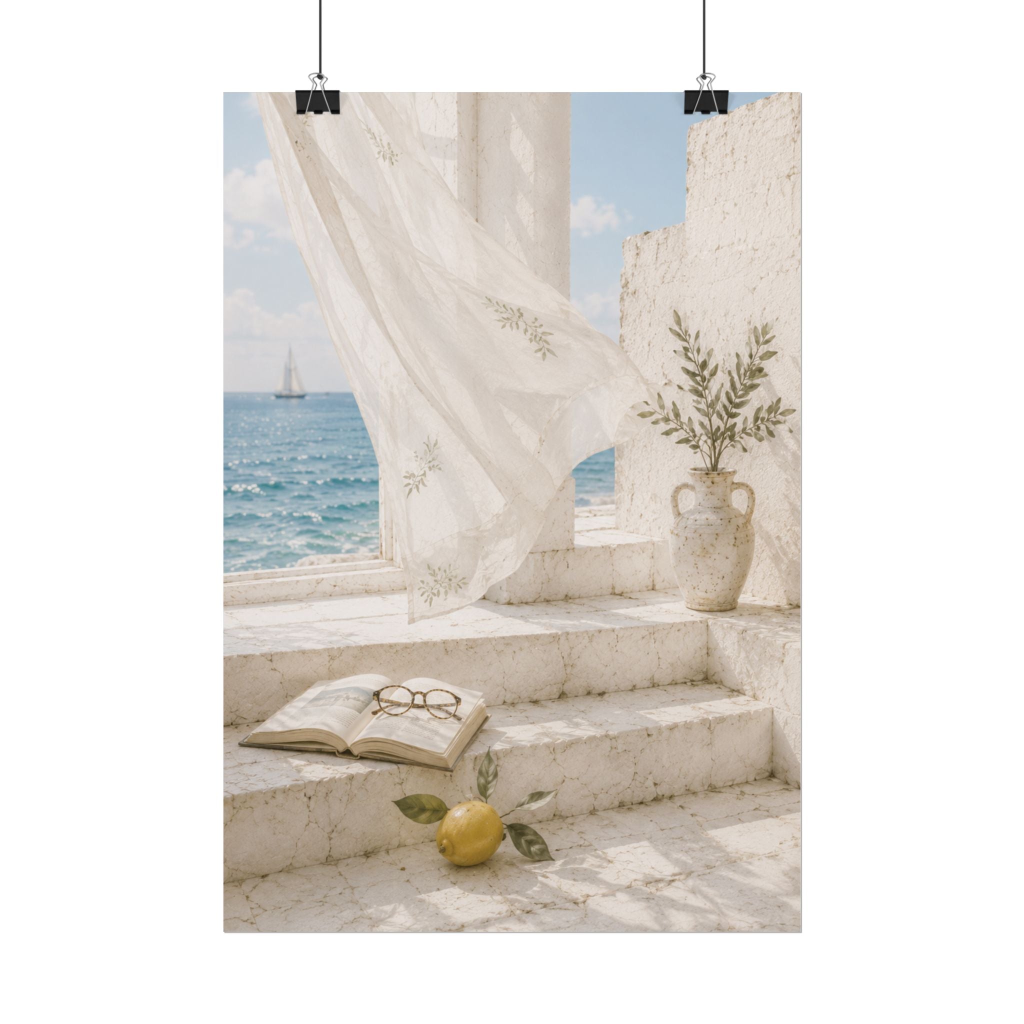 Mediterranean Coastal Poster, Seaside Wall Art, Blue Ocean Print, Summer Mediterranean Decor, Coastal Hanging Wall Art, Solen