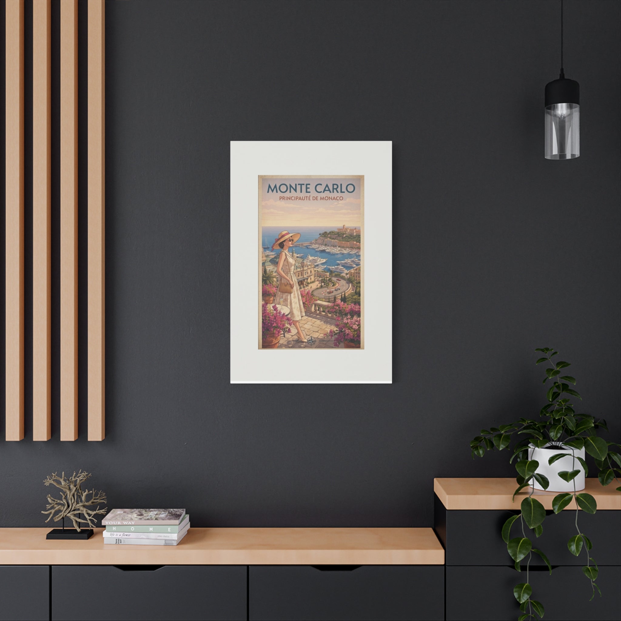 Monte Carlo Canvas Print, Vintage Monaco Travel Wall Art, French Riviera Decor, Retro Mid Century Coastal Canvas, Solen