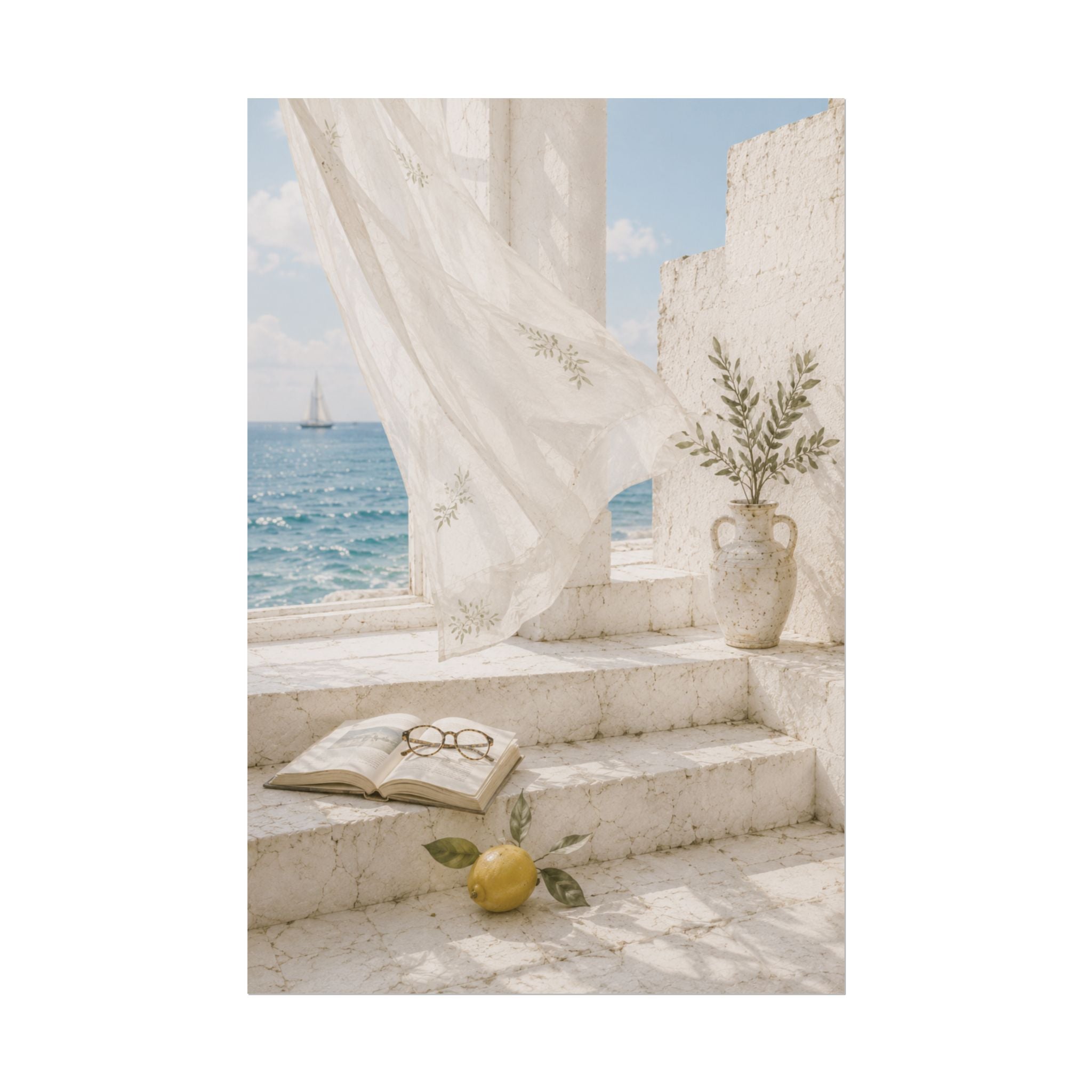 Mediterranean Coastal Poster, Seaside Wall Art, Blue Ocean Print, Summer Mediterranean Decor, Coastal Hanging Wall Art, Solen