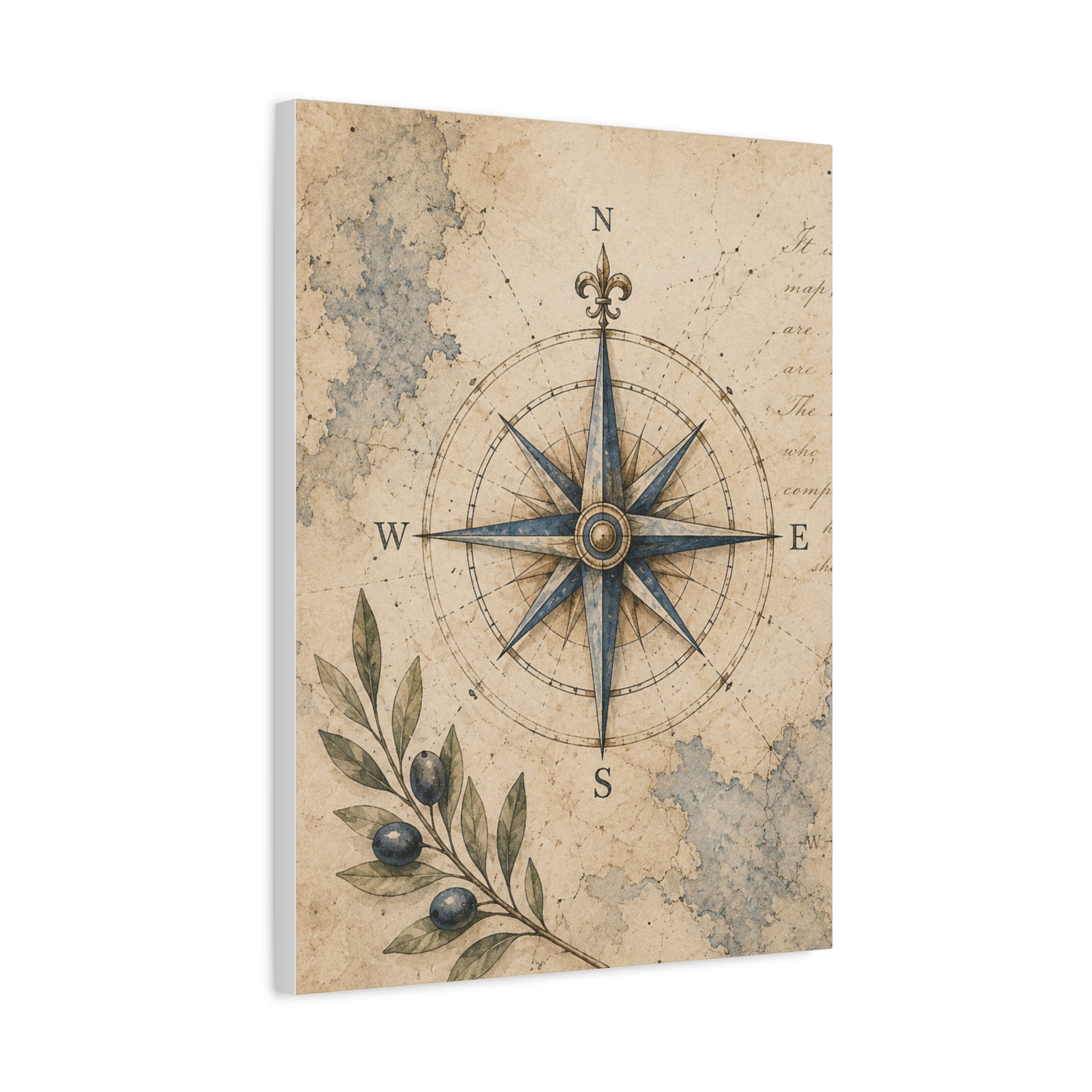 Old Compass Rose Canvas Print, Antique Nautical Wall Art, Vintage Mediterranean Map Decor, Sailing Study Room Art, Solen