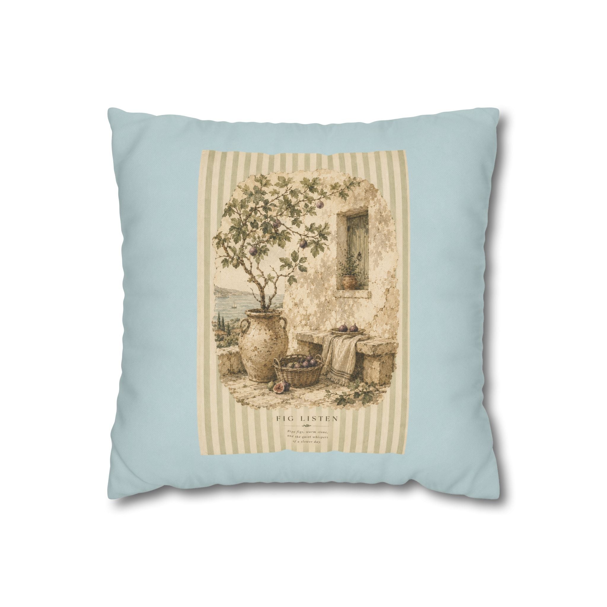 Fig Listen Throw Pillow Cover - Mediterranean Vintage Cushion - Tuscan Fig Tree Botanical Decor - Solen