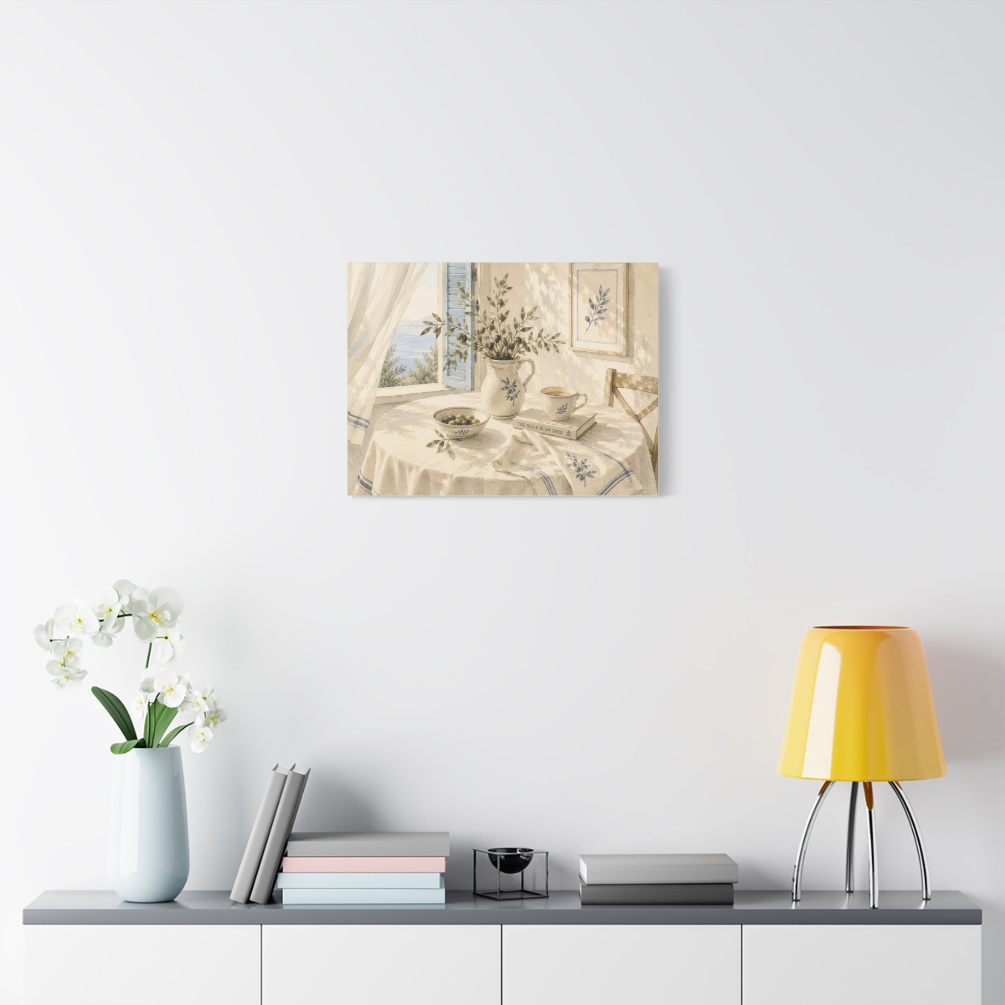 The Sea & Slow Days Canvas Wall Art, Mediterranean Watercolor Print, Calm Coastal Living Room Decor, Quiet Seaside Art, Solen