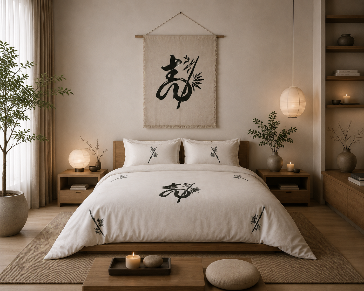 Enso Bamboo Duvet Cover Set - Minimalist Zen Japanese Bedding - Wabi Sabi Bedroom Decor - Solen Art