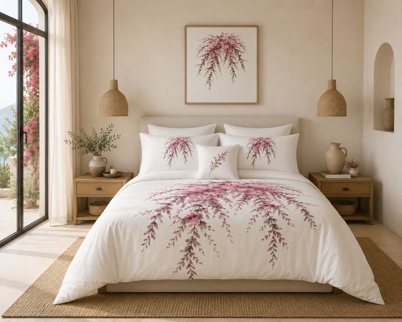 Bougainvillea Breeze Duvet Cover Set | Watercolor Bougainvillea Bedding