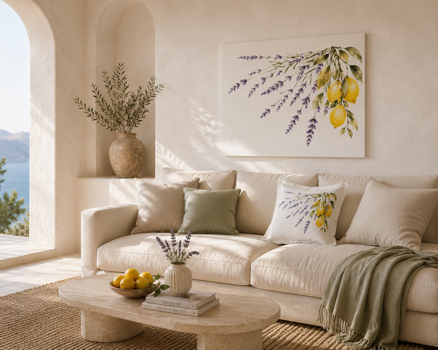 Lemon & Lavender Branch Decorative Pillow