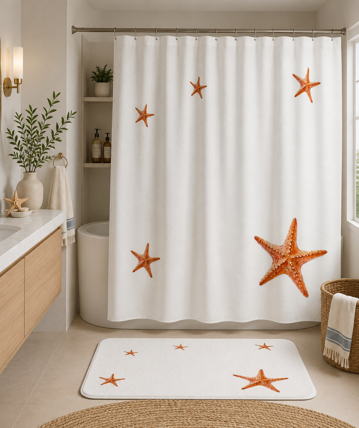 Starfish Beach Bath Mat — Coastal Bathroom Rug