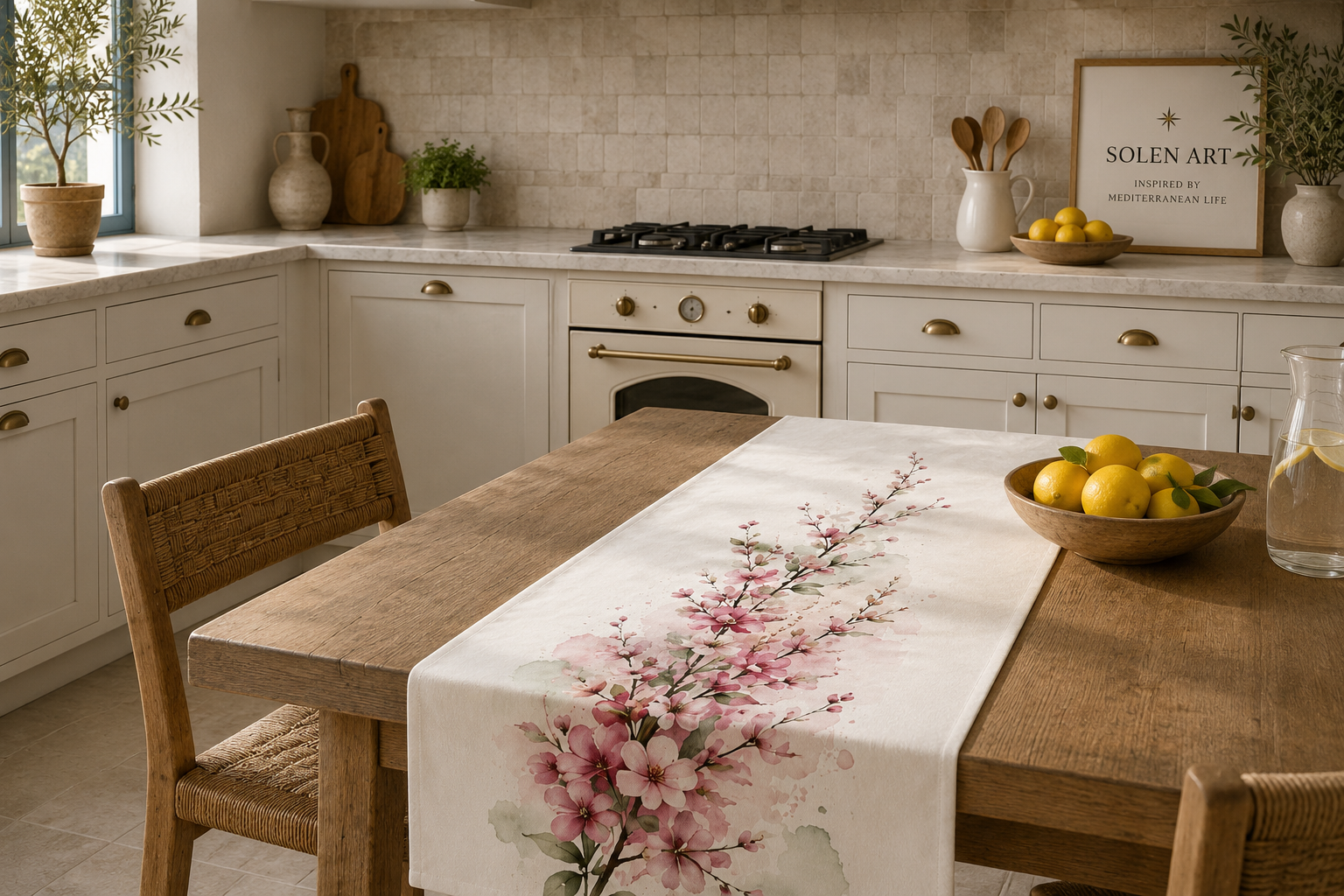 Floral Watercolor Table Runner — Pink Wildflower Dining Decor