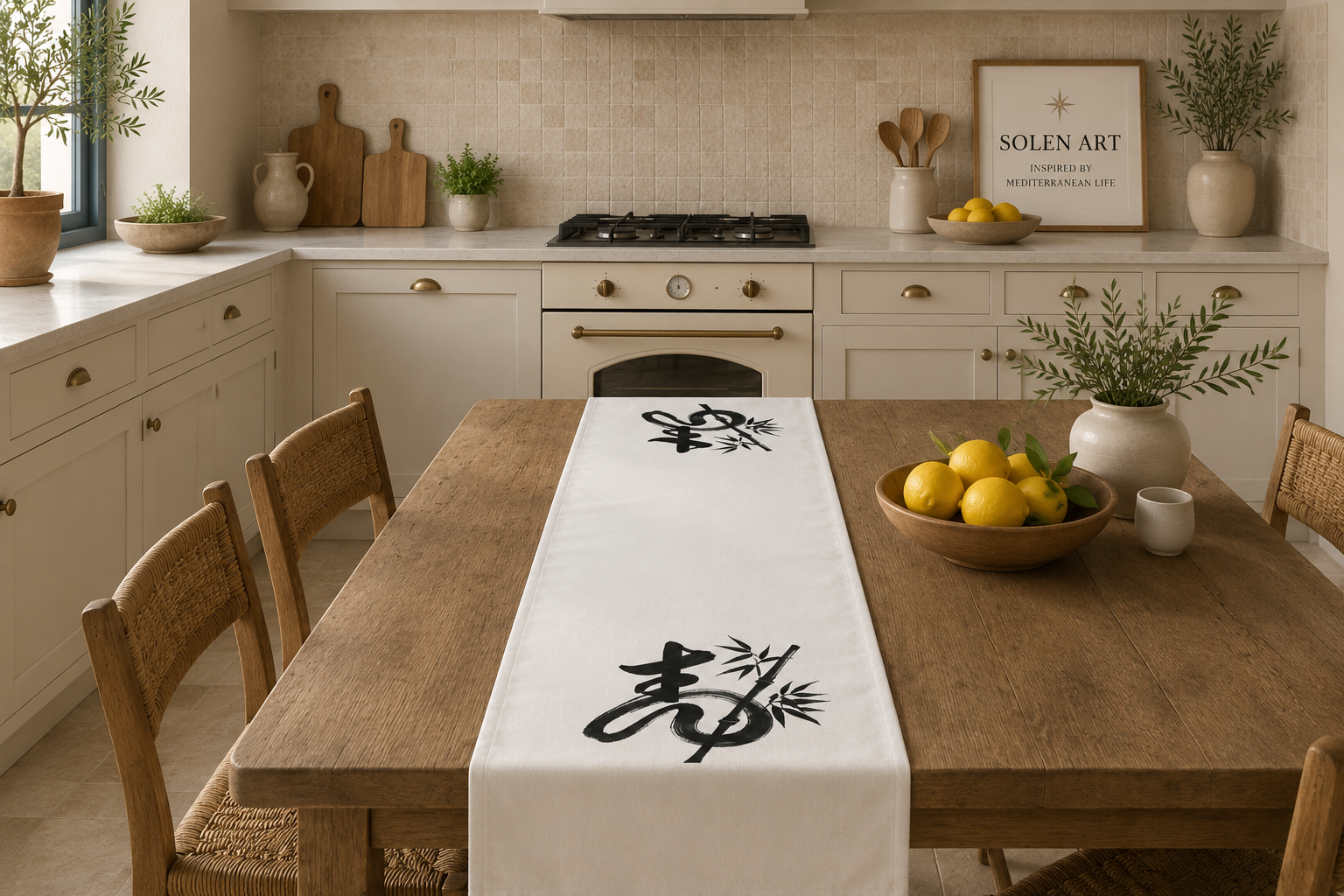 Zen Calligraphy Bamboo Table Runner