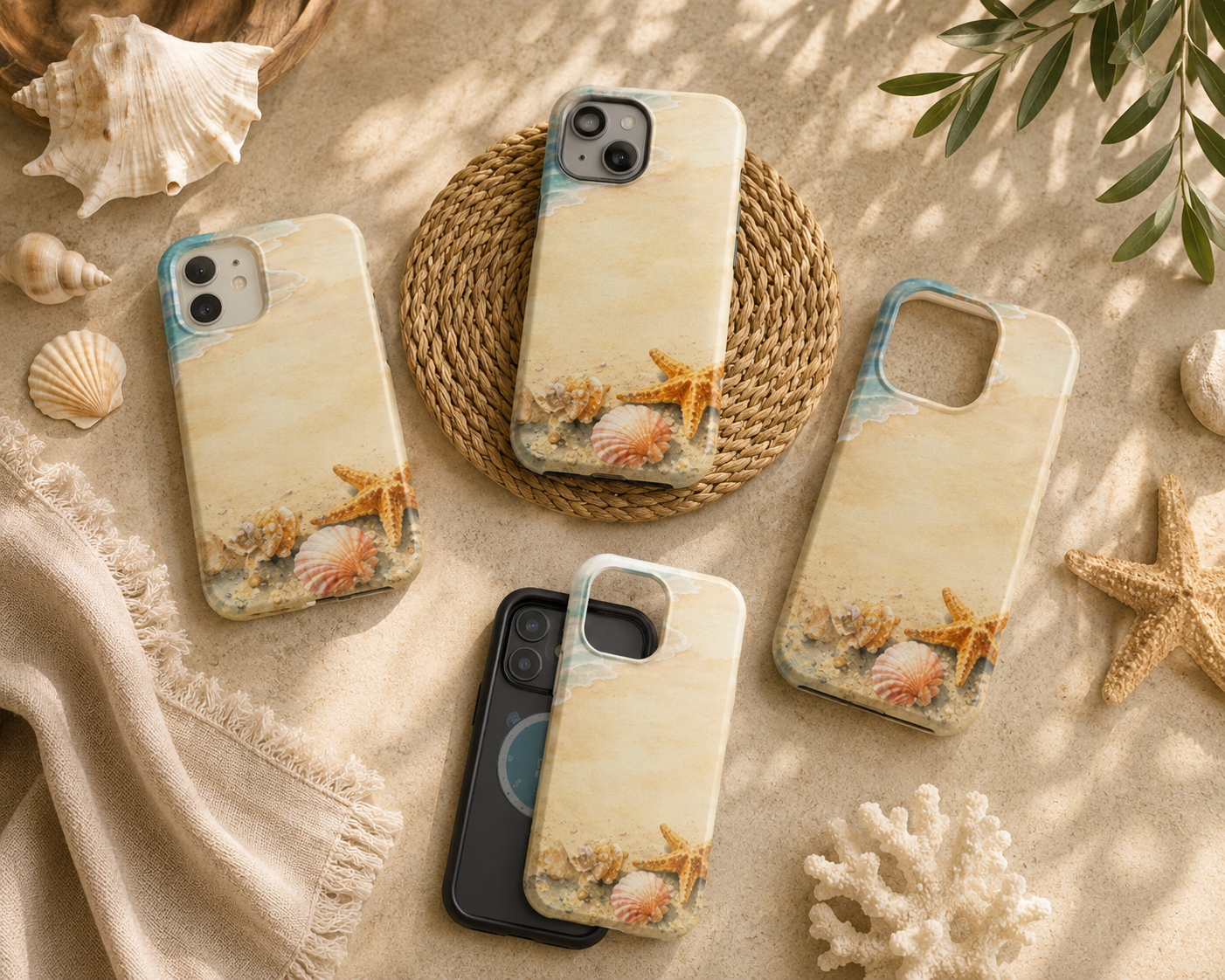 Beach Seashell Phone Case — Magnetic Impact-Resistant Ocean Design