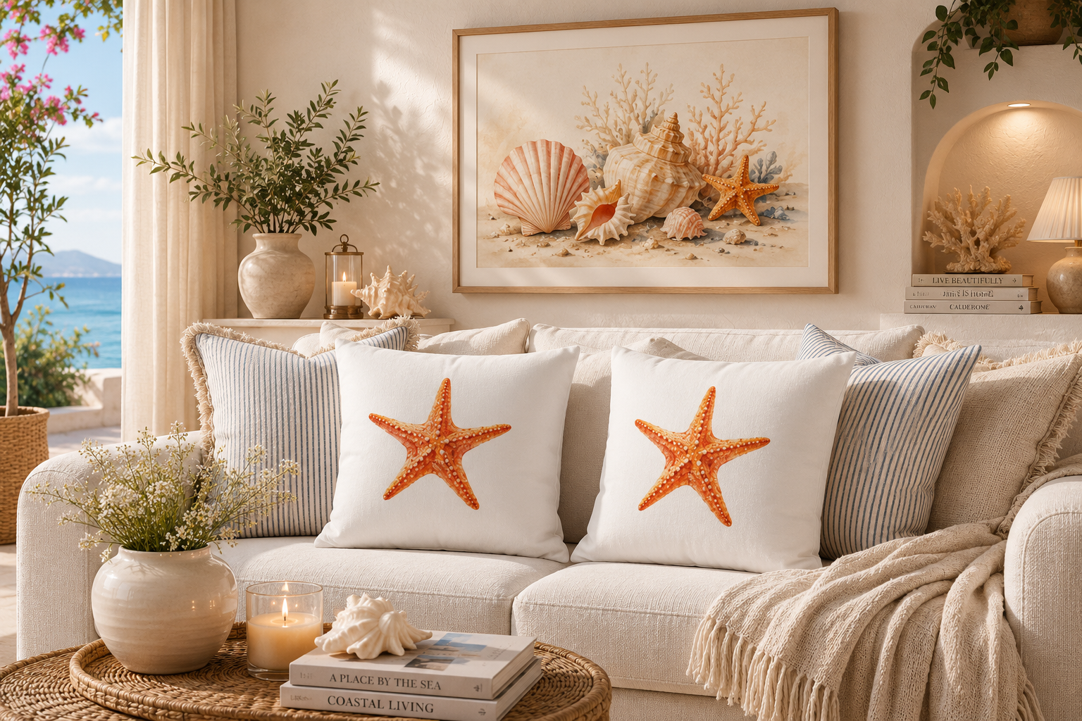 Starfish Beach Pillowcase — Coastal Decorative Pillow
