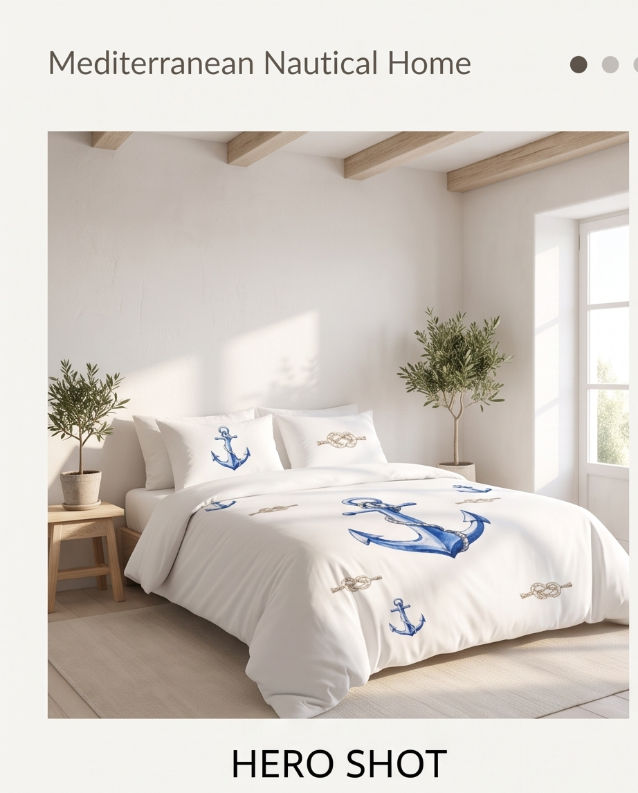Nautical anchor cotton bed set, blue anchor and rope bedding