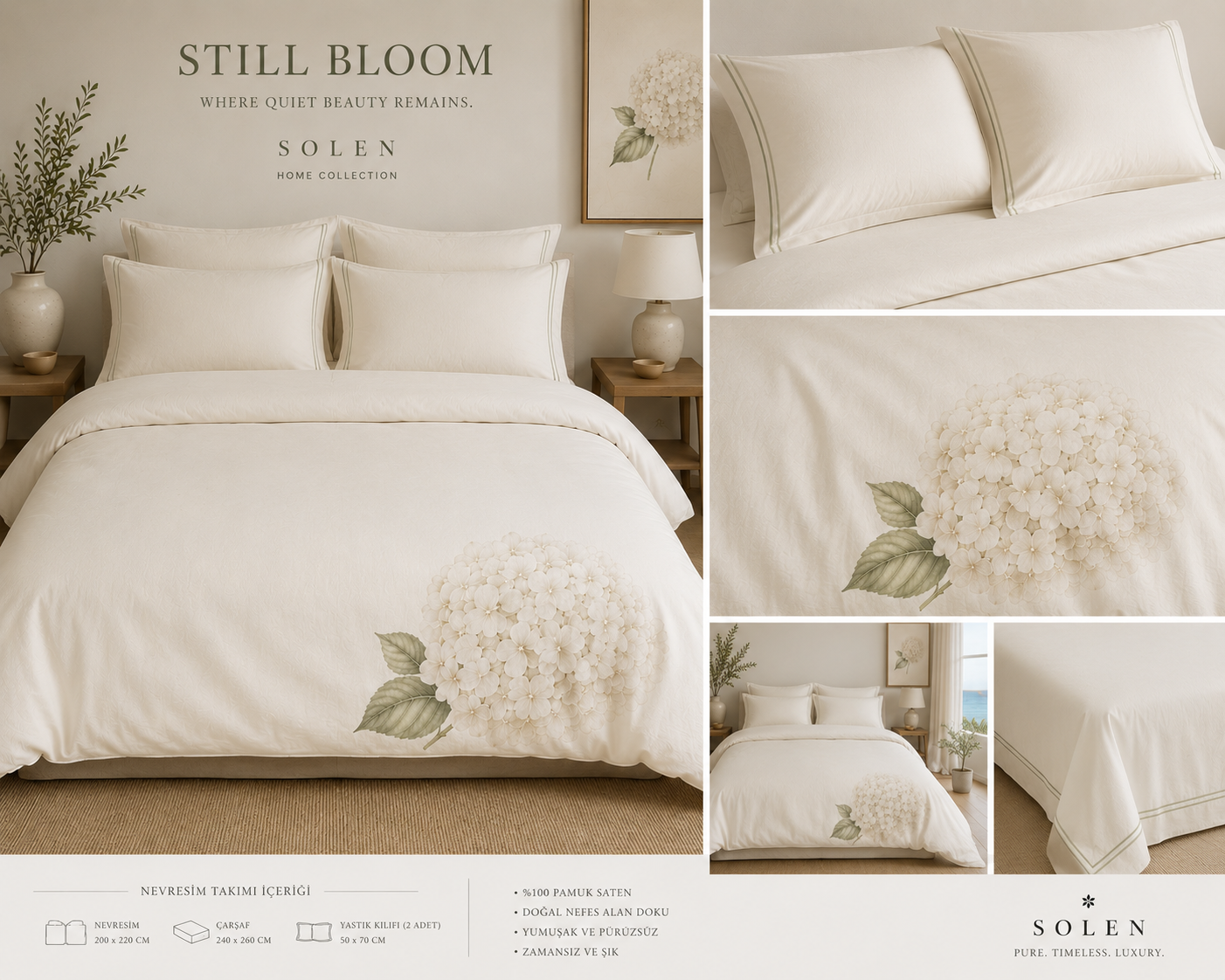 Still Bloom White Hydrangea Bedding Set — SOLEN ART