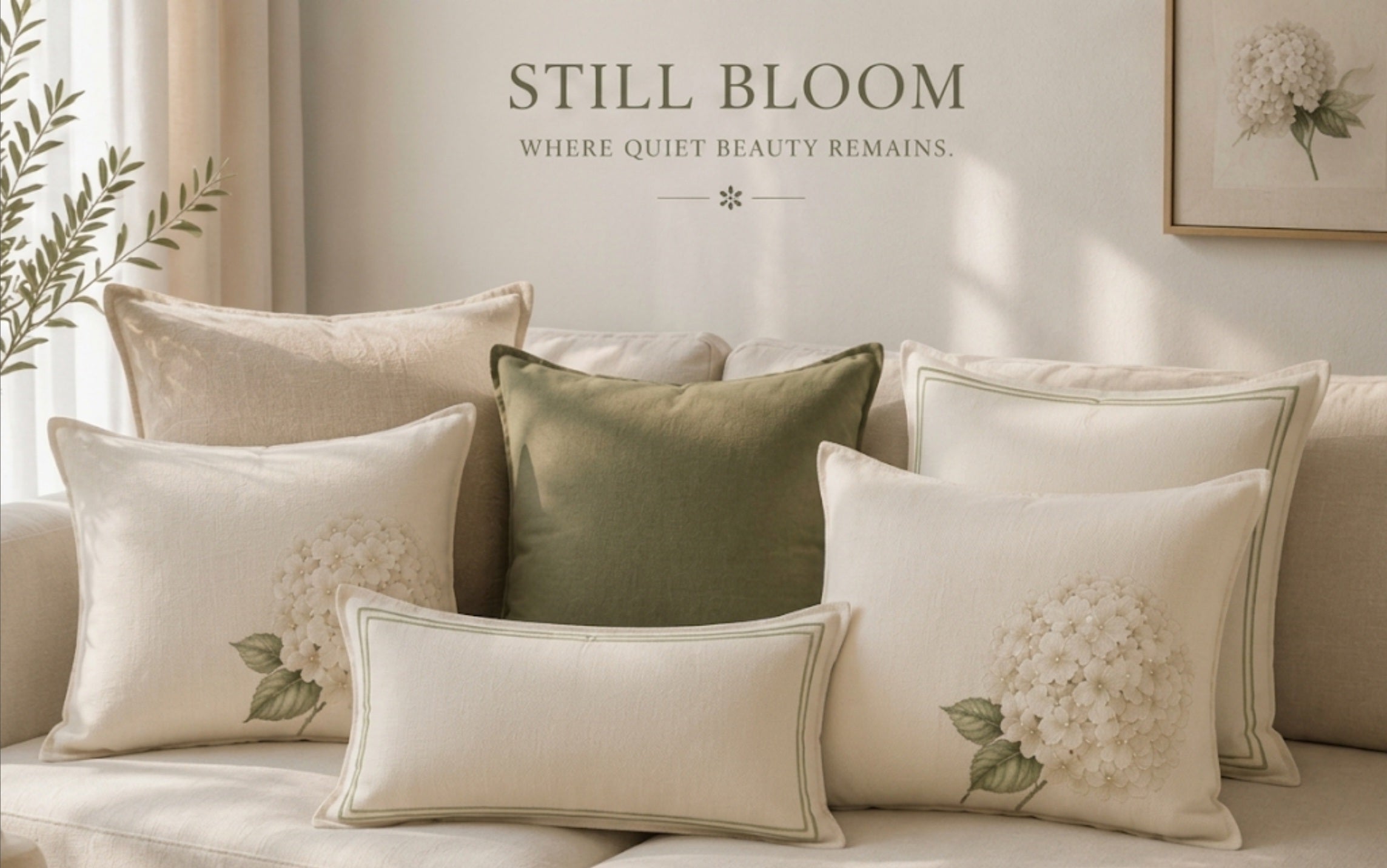 Still Bloom | White Hydrangea Decorative Pillow Cover — SOLEN ART