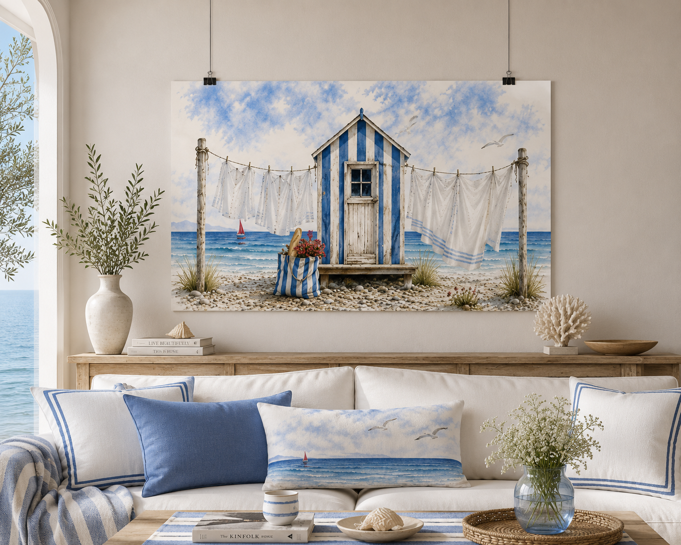 Blue & Salt Coastal Wall Art Mockup | Beach Cottage Watercolor | SOLEN ART