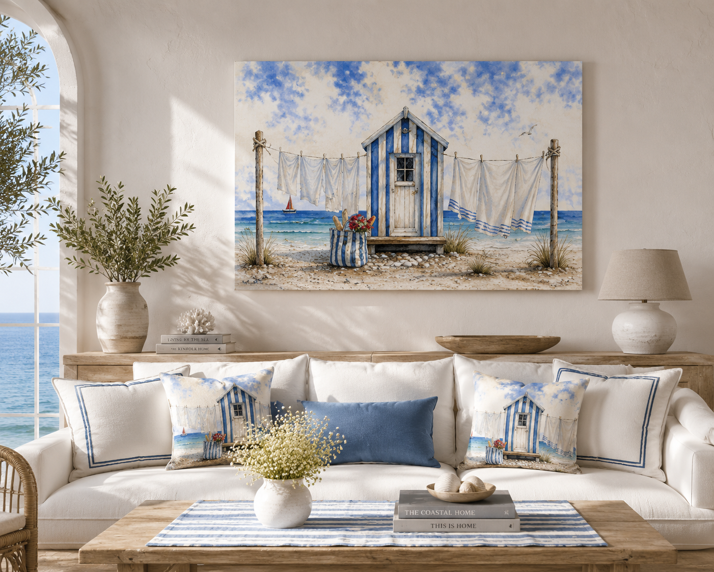 Blue & Salt Coastal Wall Art | Mediterranean Beach Cottage Watercolor Print — SOLEN ART