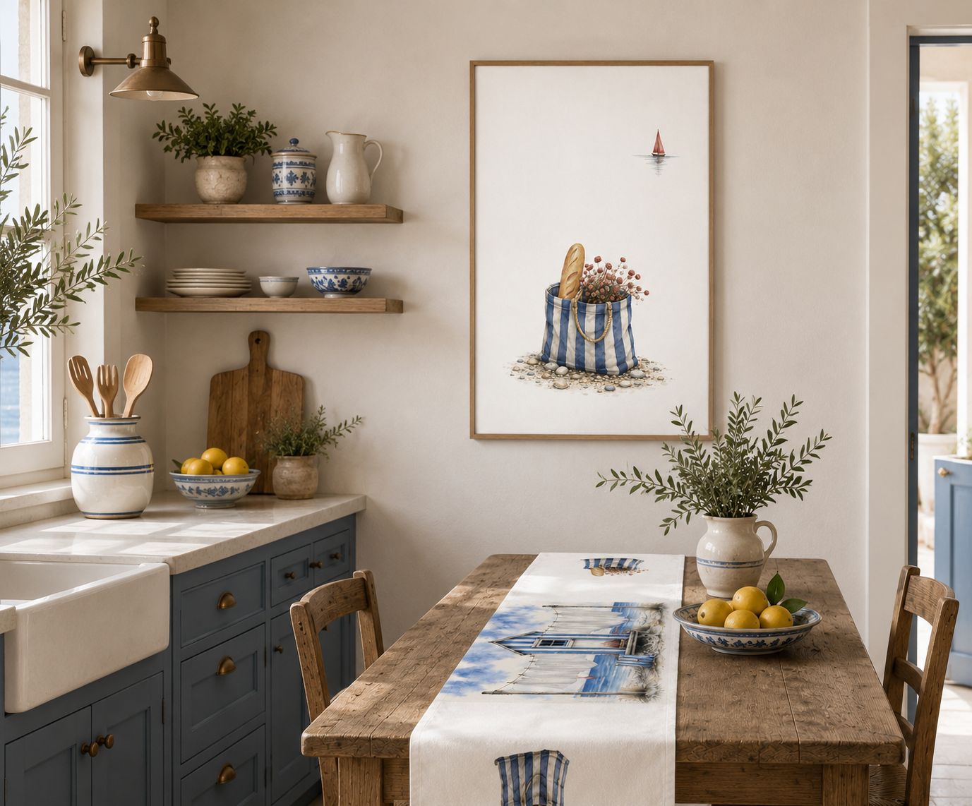 Blue & Salt Coastal Wall Art | Mediterranean Kitchen Decor | Watercolor Beach by SOLEN ART