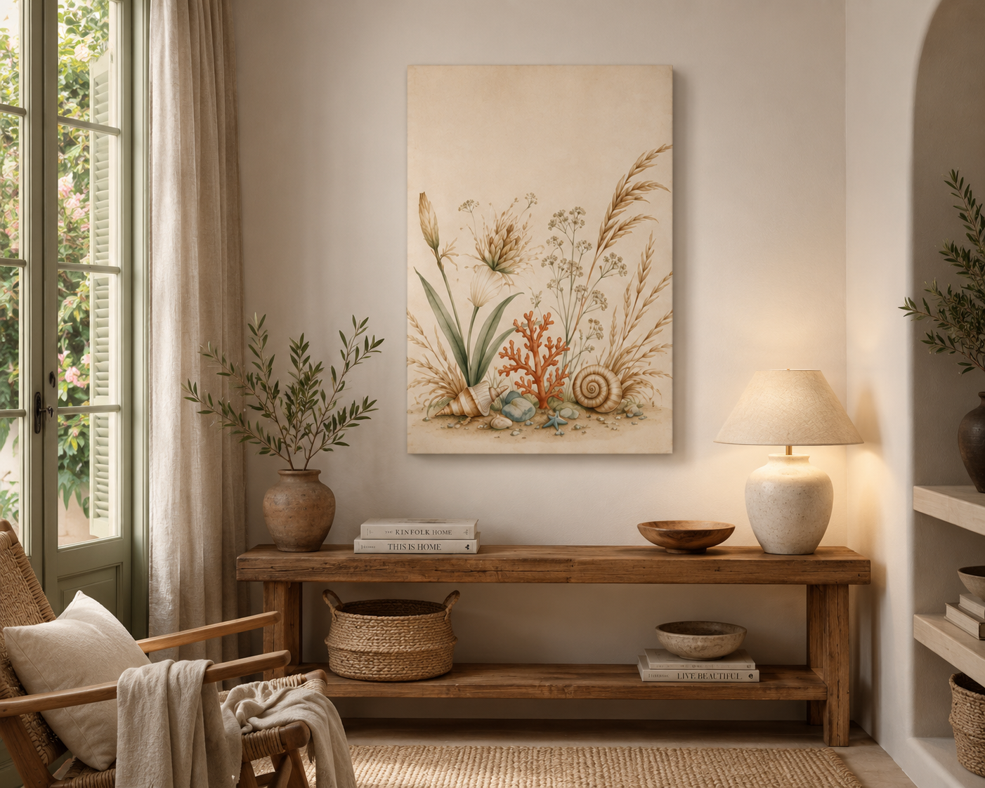 Coastal Meadow I | Botanical Seashell Canvas Wall Art — SOLEN ART