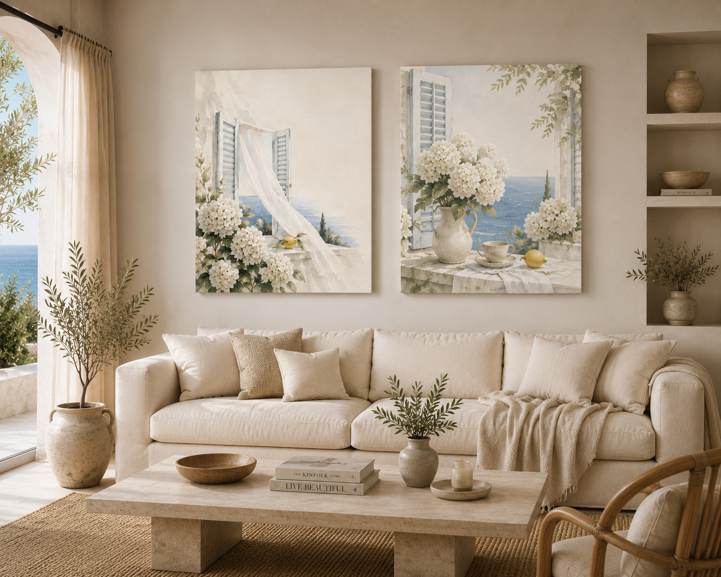 White Summer | Open Shutters — Coastal Window Canvas Wall Art – By SOLEN ART