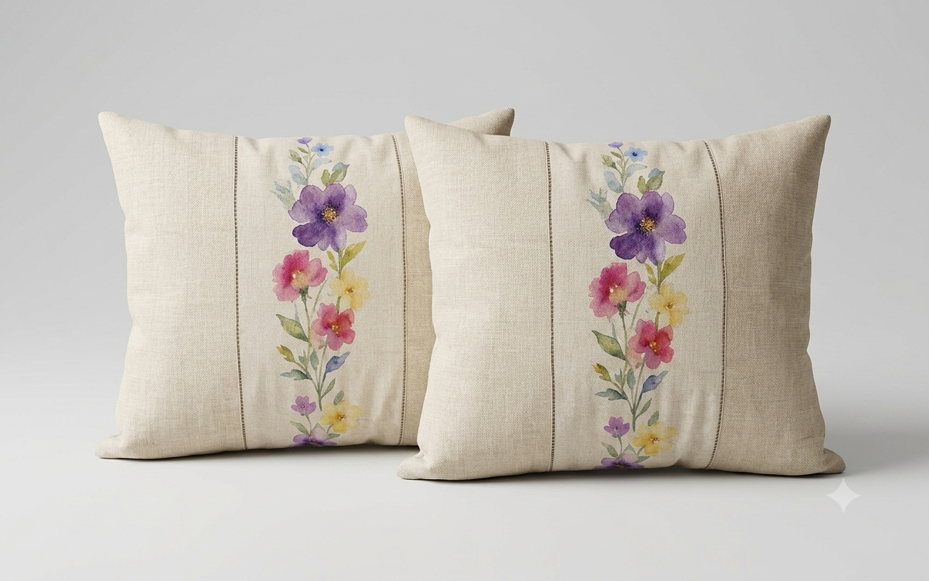 Casa Catalina Throw Pillow Cover | Watercolor Wildflower Botanical Home Decor