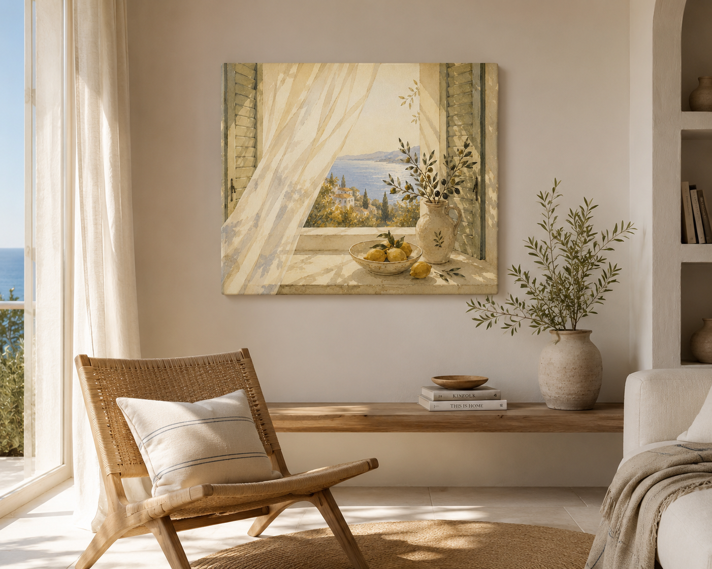Mediterranean Window Stories wall art canvas, Golden Morning