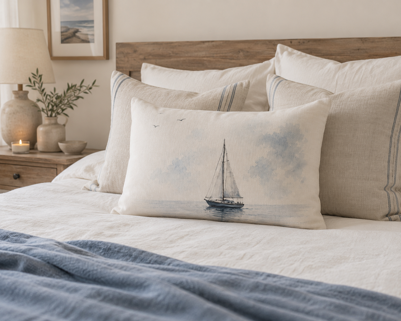 Coastal Nautical Throw Pillow - Mediterranean Sea Decor - Solen Art