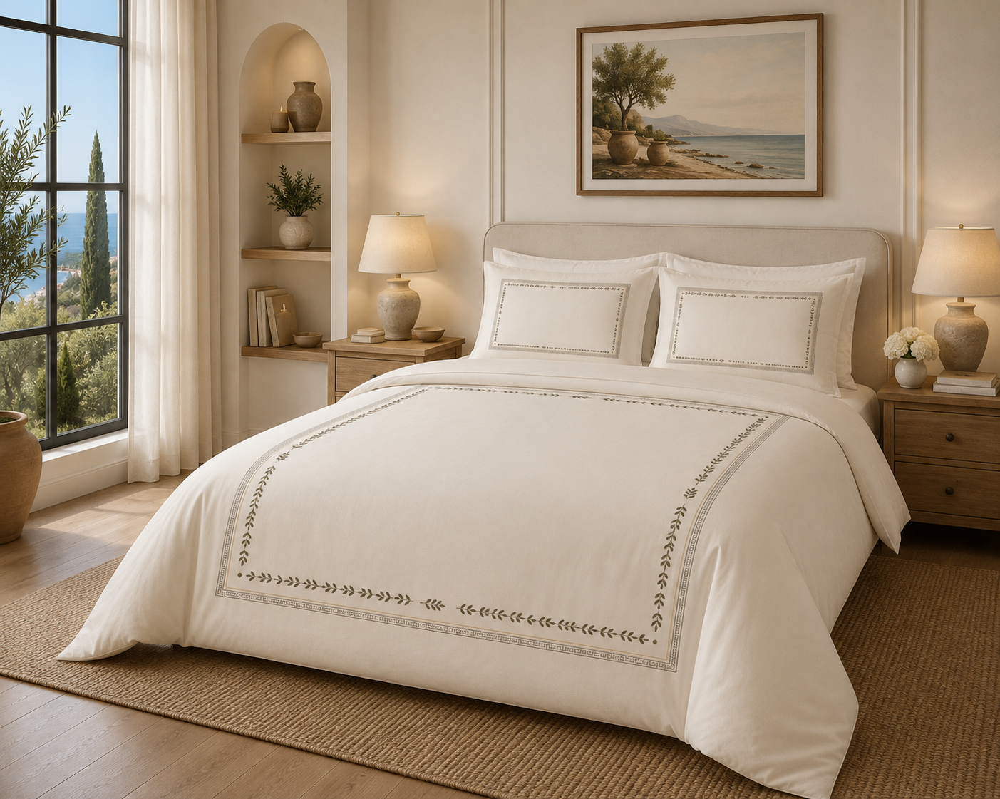 Mediterranean Frame Duvet Cover Set | Minimal Mediterranean Luxury Bedding | SOLEN ART