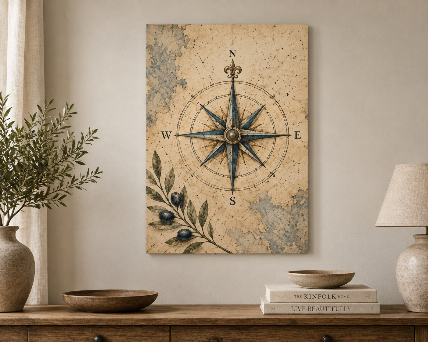 Old Compass Rose Canvas Print | Coastal Wall Art | Antique Nautical Decor | AntiquMediterranean Wall Decor - Solen Art