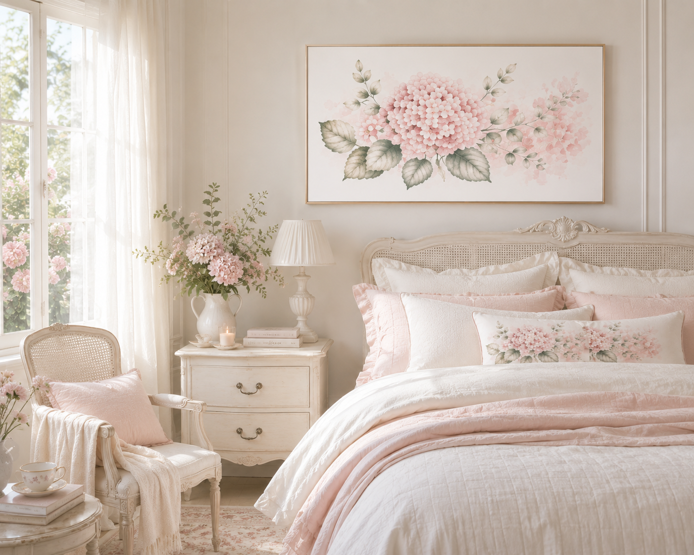 Blush Hydrangea Wall Art - Pink Botanical Watercolor Print - Cottagecore Floral Decor - SOLEN ART