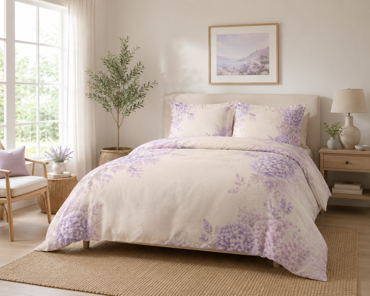 Lavender Mist Bedding Set - Purple Hydrangea Duvet Cover - Watercolor Botanical Bedding - SOLEN Home