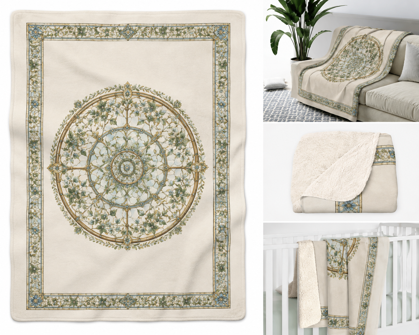 Mediterranean Glass Collection Sherpa Blanket - Luxury Botanical Throw - Coastal Home Decor - Soft Fleece Blanket - Solen Art
