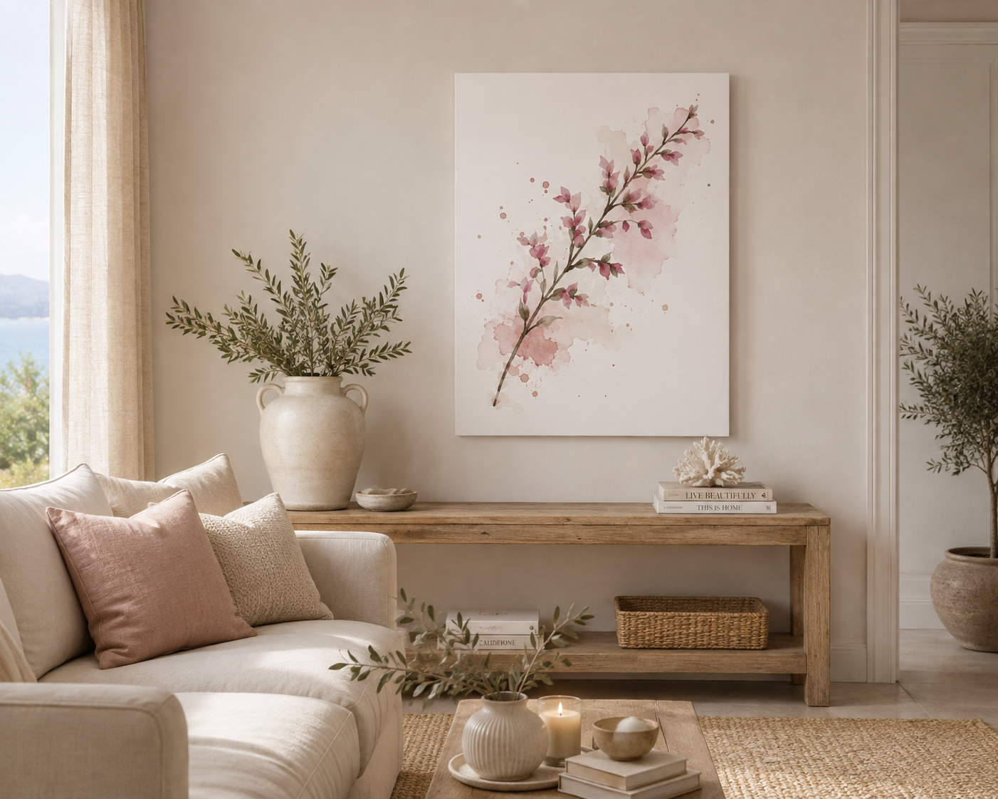 Pink Blossoms canvas wall art, floral matte print