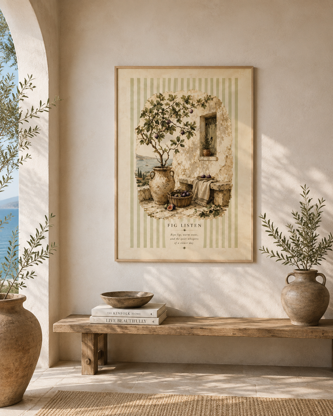 Fig Listen Wall Art Print - Vintage Mediterranean Still Life - Rustic Fig Tree Illustration - Tuscan Coastal Decor, Solen