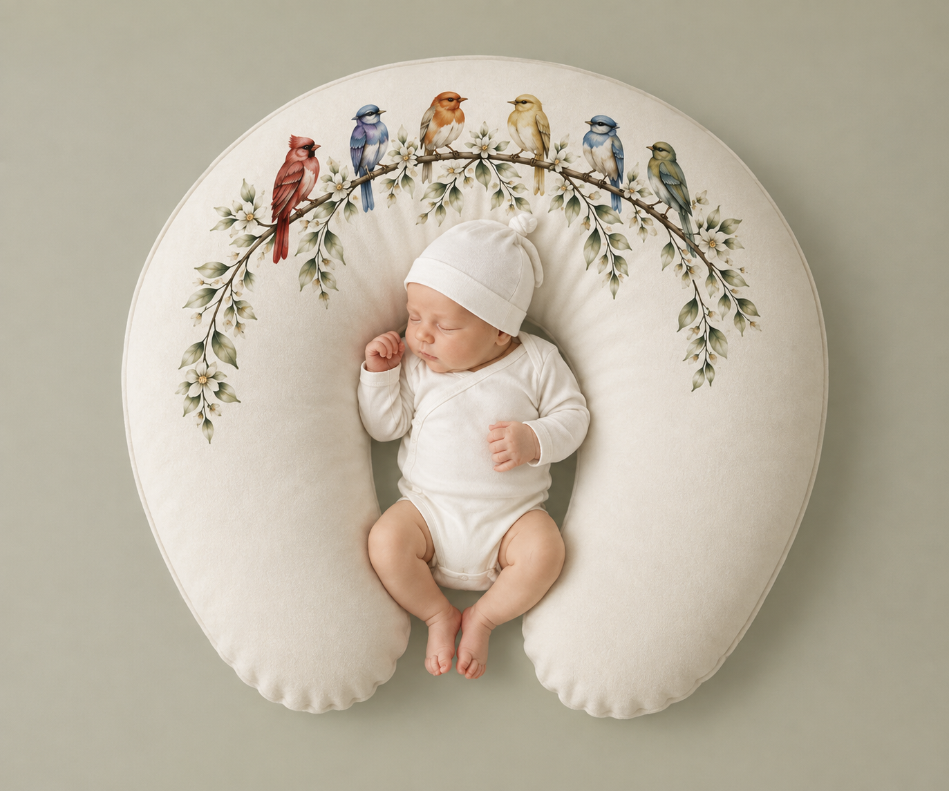 Bird Nursing Pillow Cover - Watercolor Songbird Newborn Lounger - Baby Shower Gift - Botanical Bird Boppy Cover - Nursery Decor - Solen