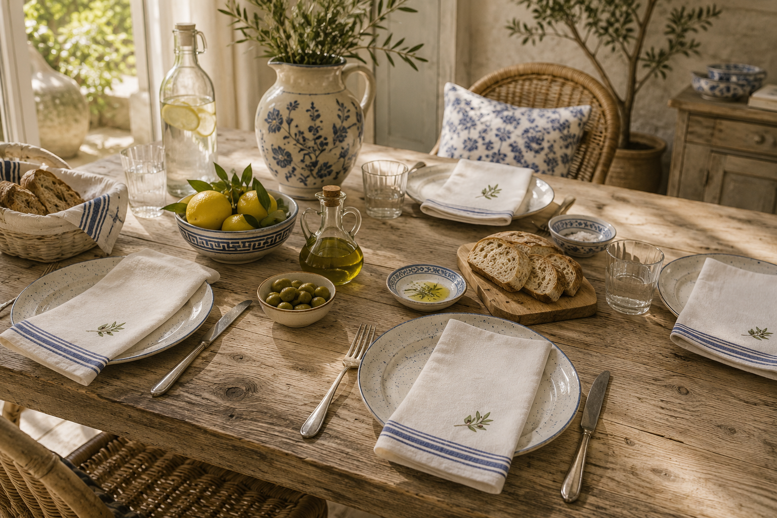 Olive Branch Napkin Set of 4, Cotton Cloth Dinner Napkins, Mediterranean Table Decor, Rustic Dining Linen, Solen