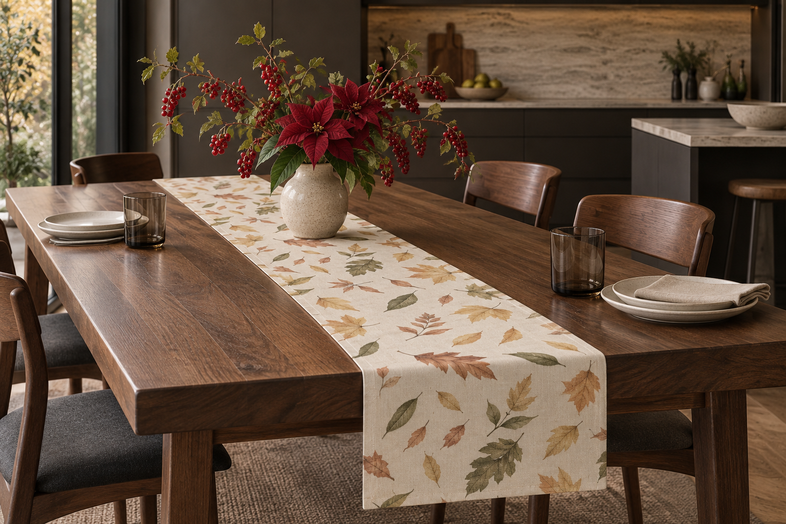 Autumn Leaves Table Runner, Fall Table Decor, Thanksgiving Table Runner, Rustic Botanical Dining Decor, Harvest Hostess Gift