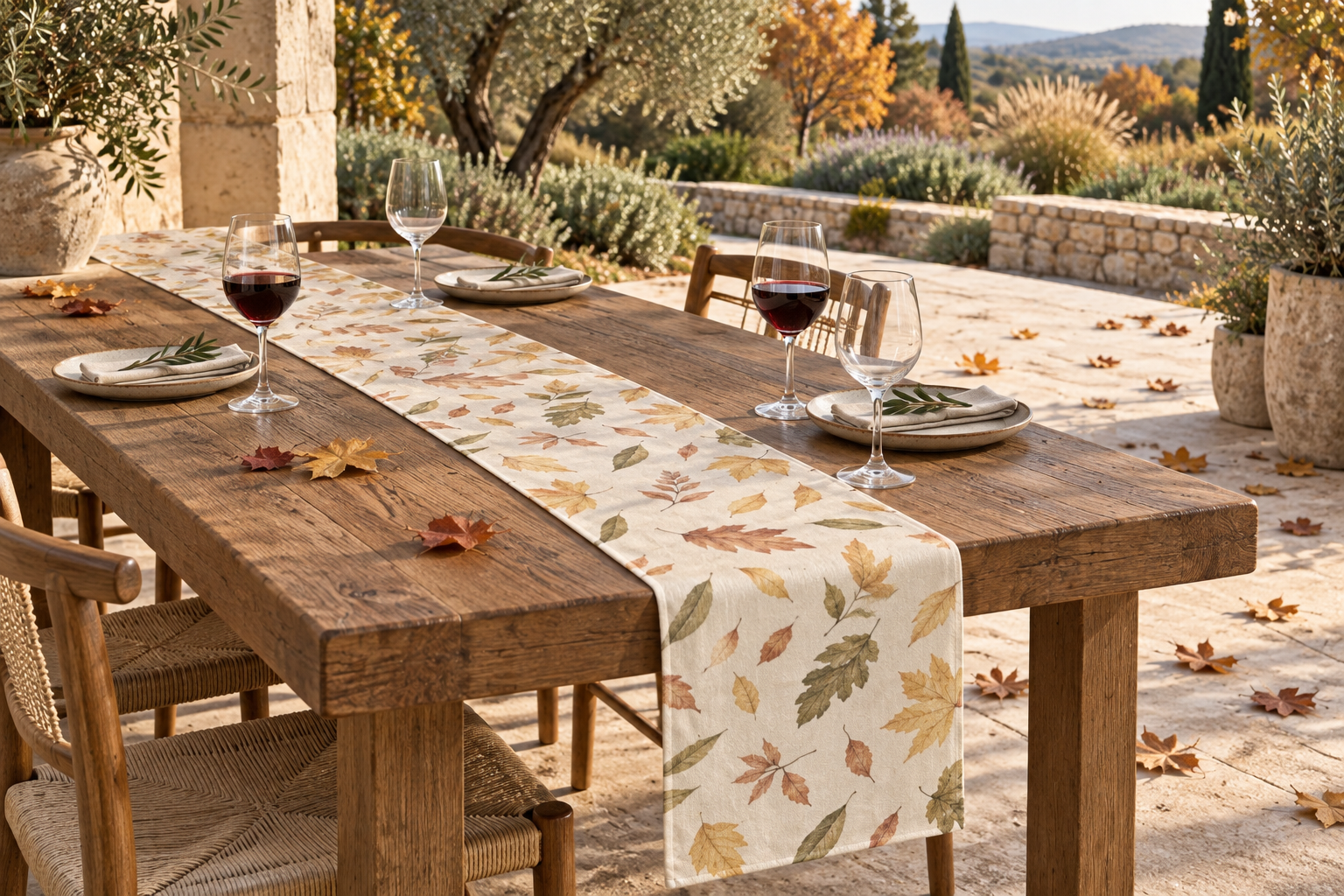 Autumn Leaves Table Runner, Fall Table Decor, Thanksgiving Table Runner, Rustic Botanical Dining Decor, Harvest Hostess Gift