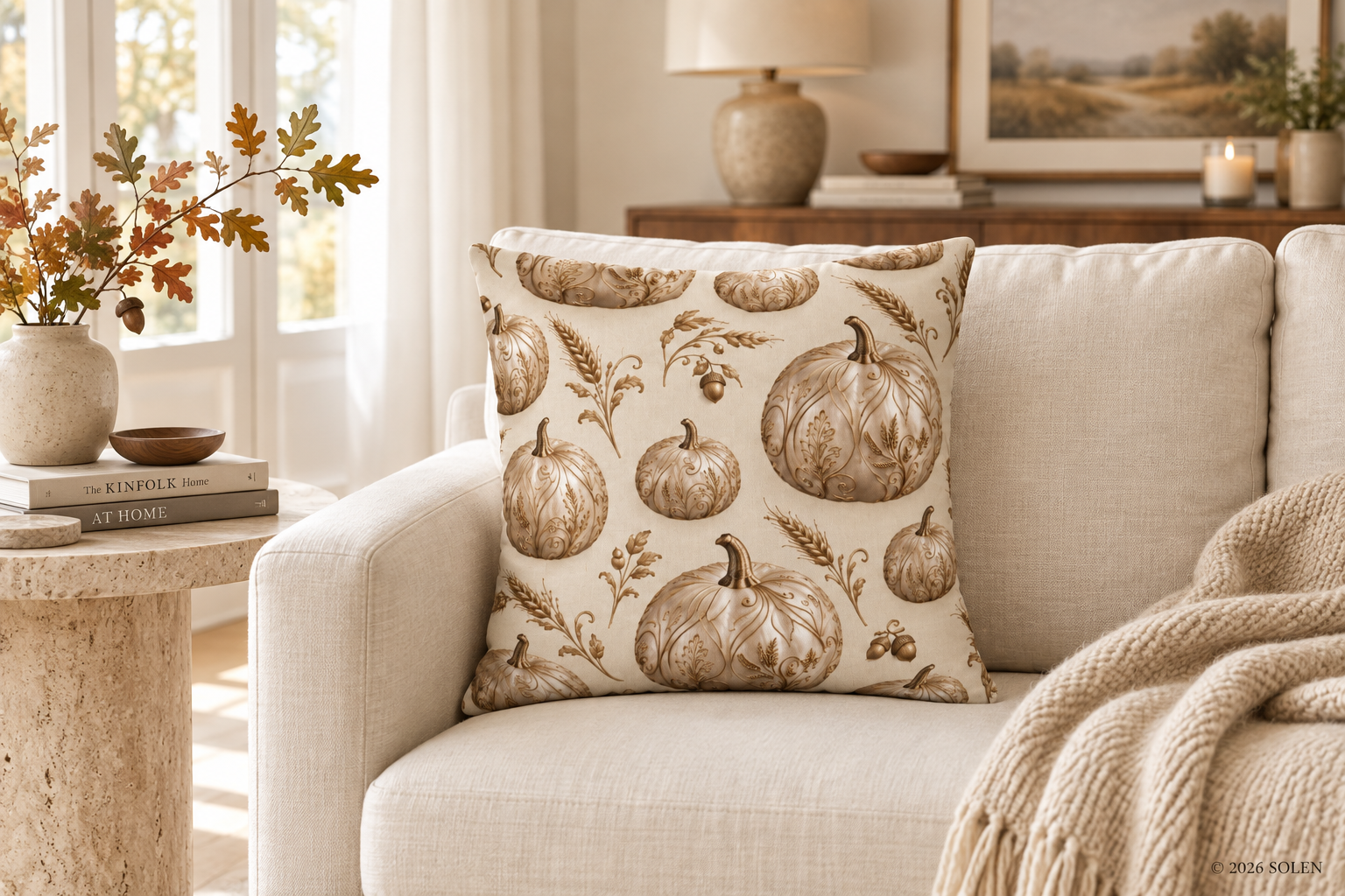 Pearl White Pumpkin Pillow Cover, Antique Gold Fall Decor, Elegant Thanksgiving Cushion, Luxury Autumn Decorative Pillowcase