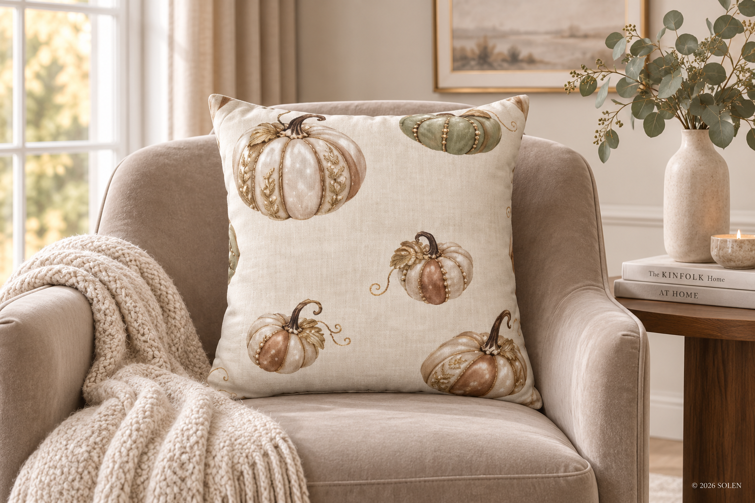 Pearl Pumpkin Pillow Cover, Sage Green and Blush Fall Decor, Elegant Neutral Autumn Cushion, Thanksgiving Home Accent