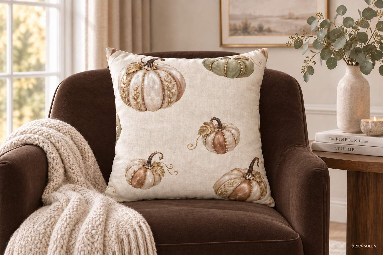 Pearl Pumpkin Pillow Cover, Sage Green and Blush Fall Decor, Elegant Neutral Autumn Cushion, Thanksgiving Home Accent
