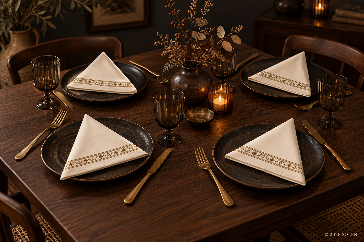 Ivory and Antique Gold Napkins Set of 4, Elegant Cloth Dinner Napkins, Luxury Wedding and Thanksgiving Table Decor