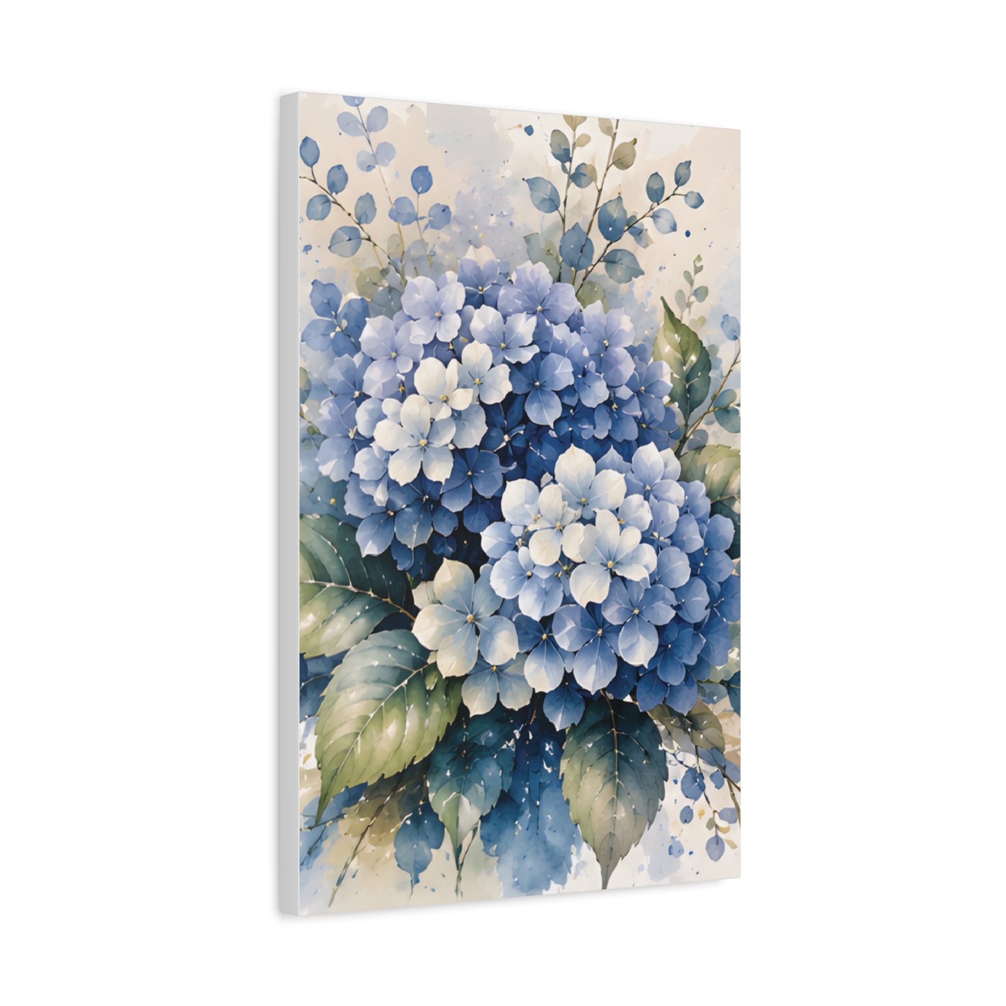 Hydrangea Dream Blue Floral Canvas Wall Art, Watercolor Botanical Print, Mediterranean Coastal Bedroom Decor, Solen