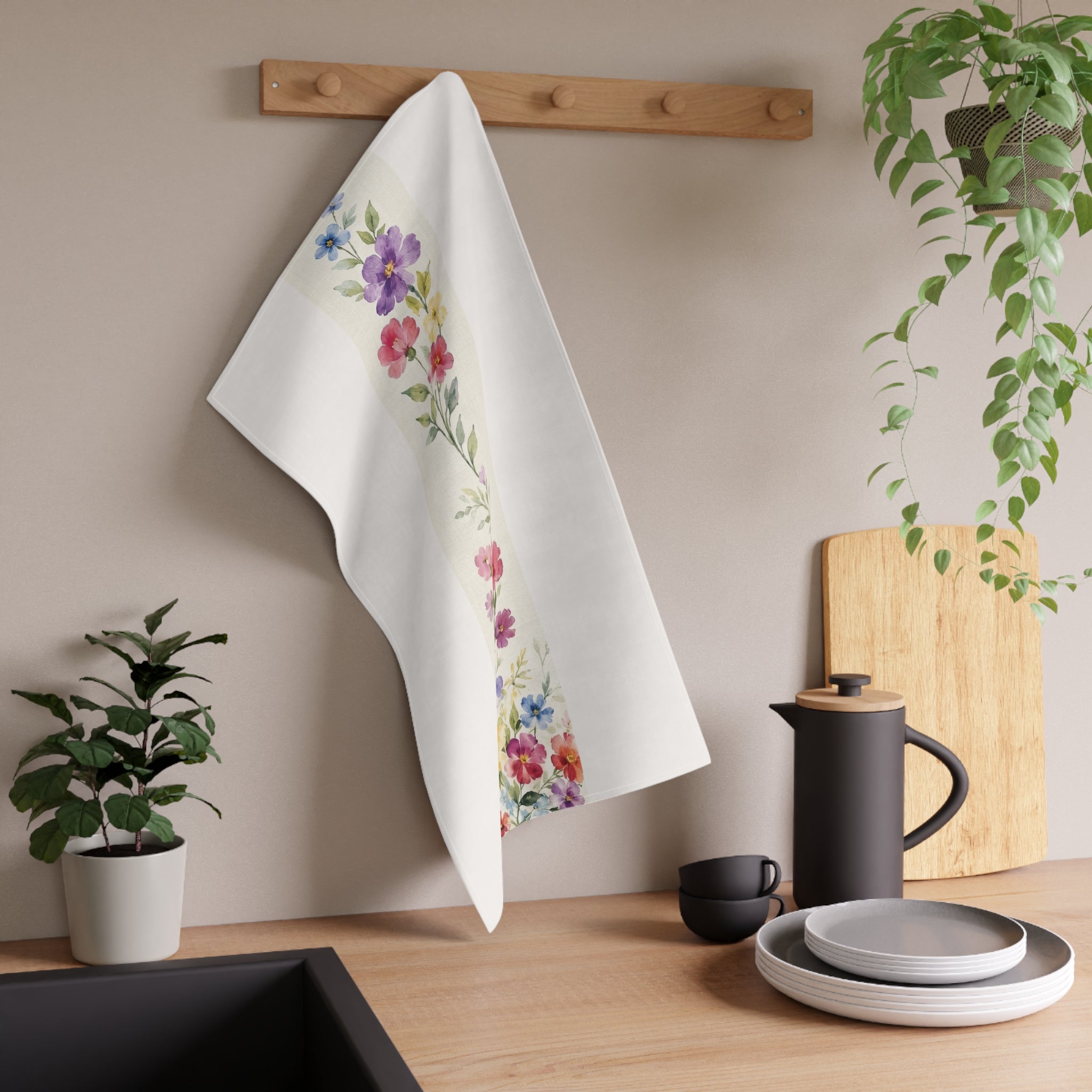 Casa Catalina Floral Kitchen Towel — Watercolor Wildflower Kitchen Linen — SOLEN ART