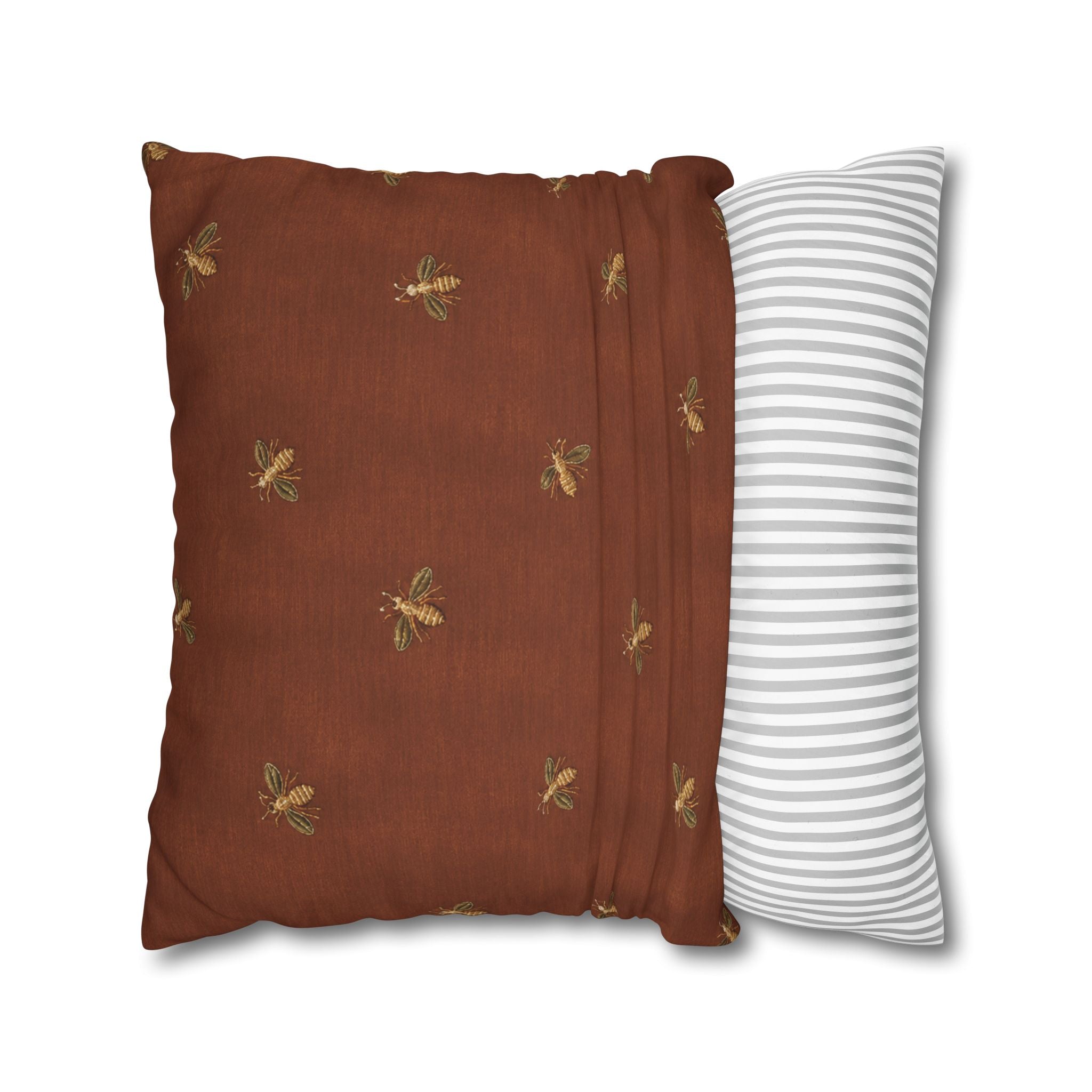 Bee Pattern Square Pillowcase — Rustic Rust Decorative Throw Pillow Cover