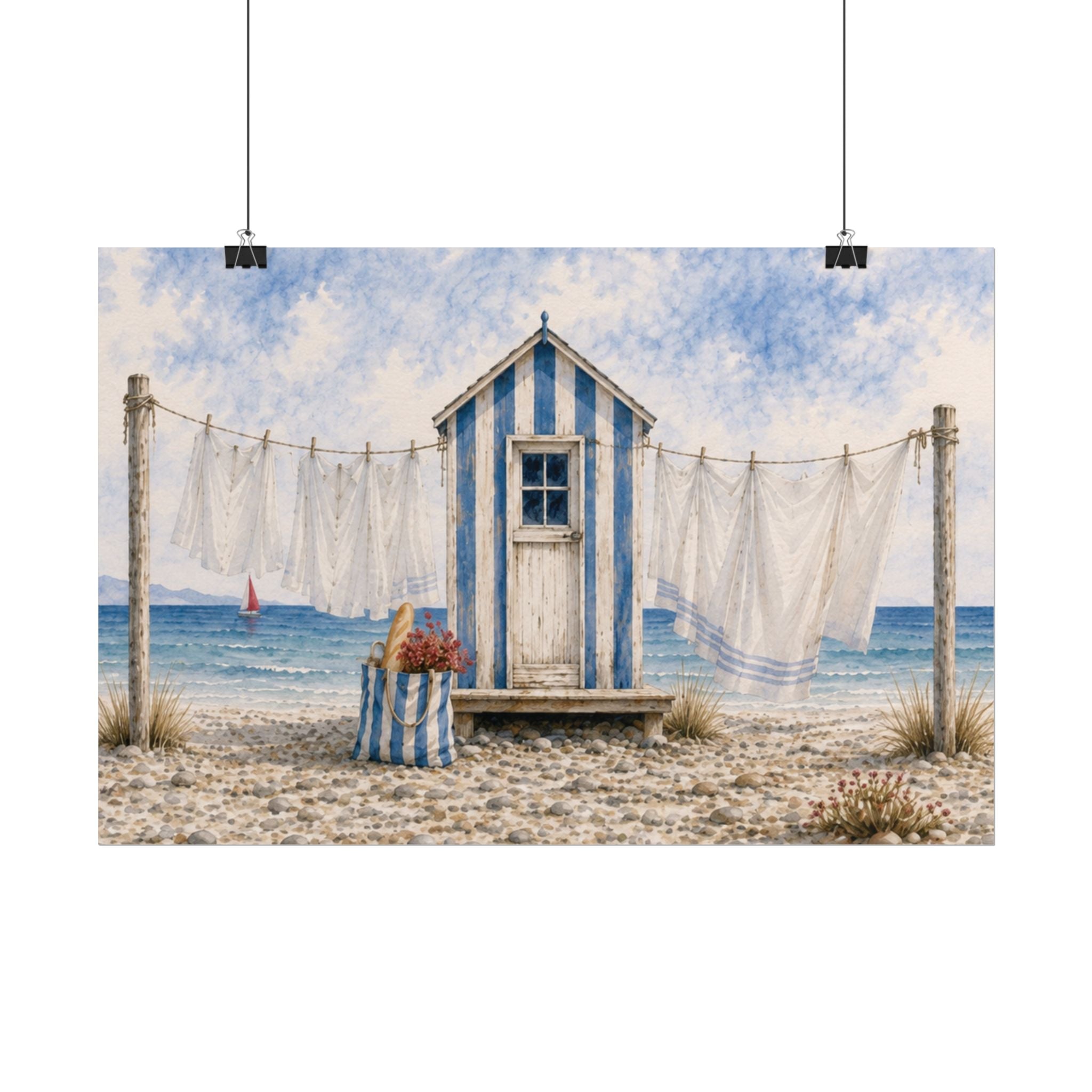 Laundry by the Sea Rolled Poster – Blue & Salt Coastal Cottage Wall Art | Solen