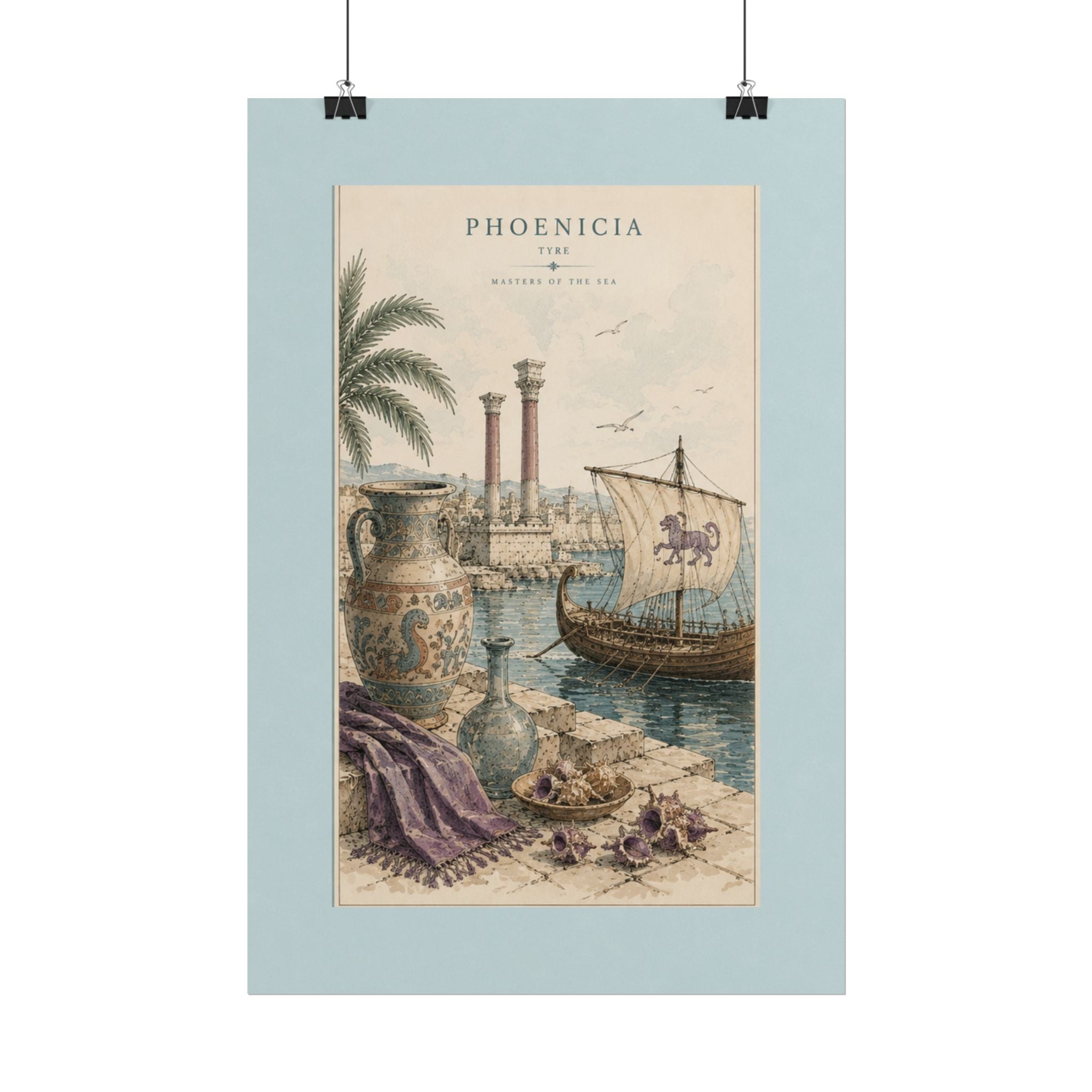 Phoenicia Tyre Wall Art Print, Ancient Mediterranean Poster, Vintage Ship Illustration, Historical Home Decor, Solen